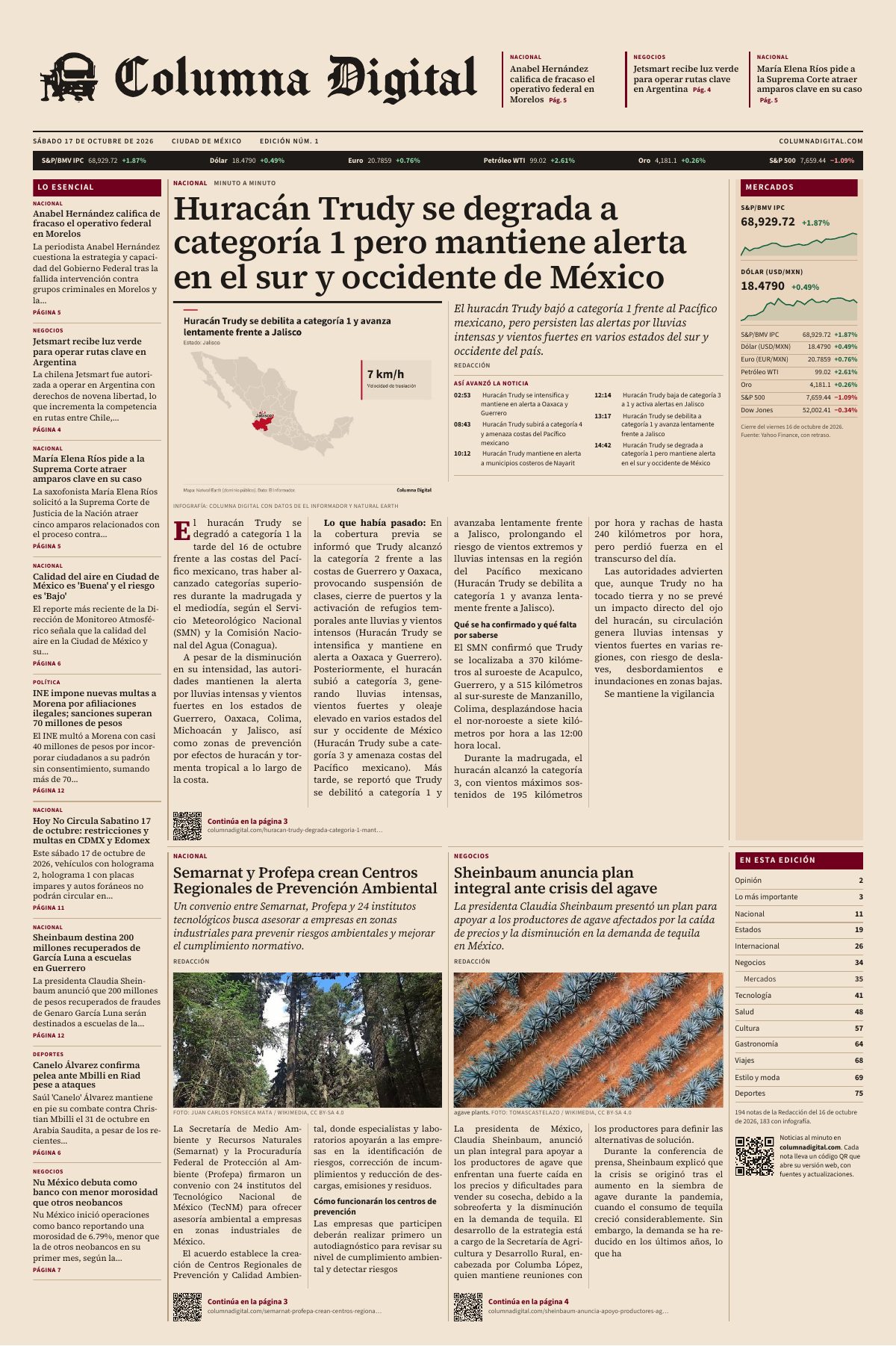 Portada de la edición del sábado 17 de octubre de 2026
