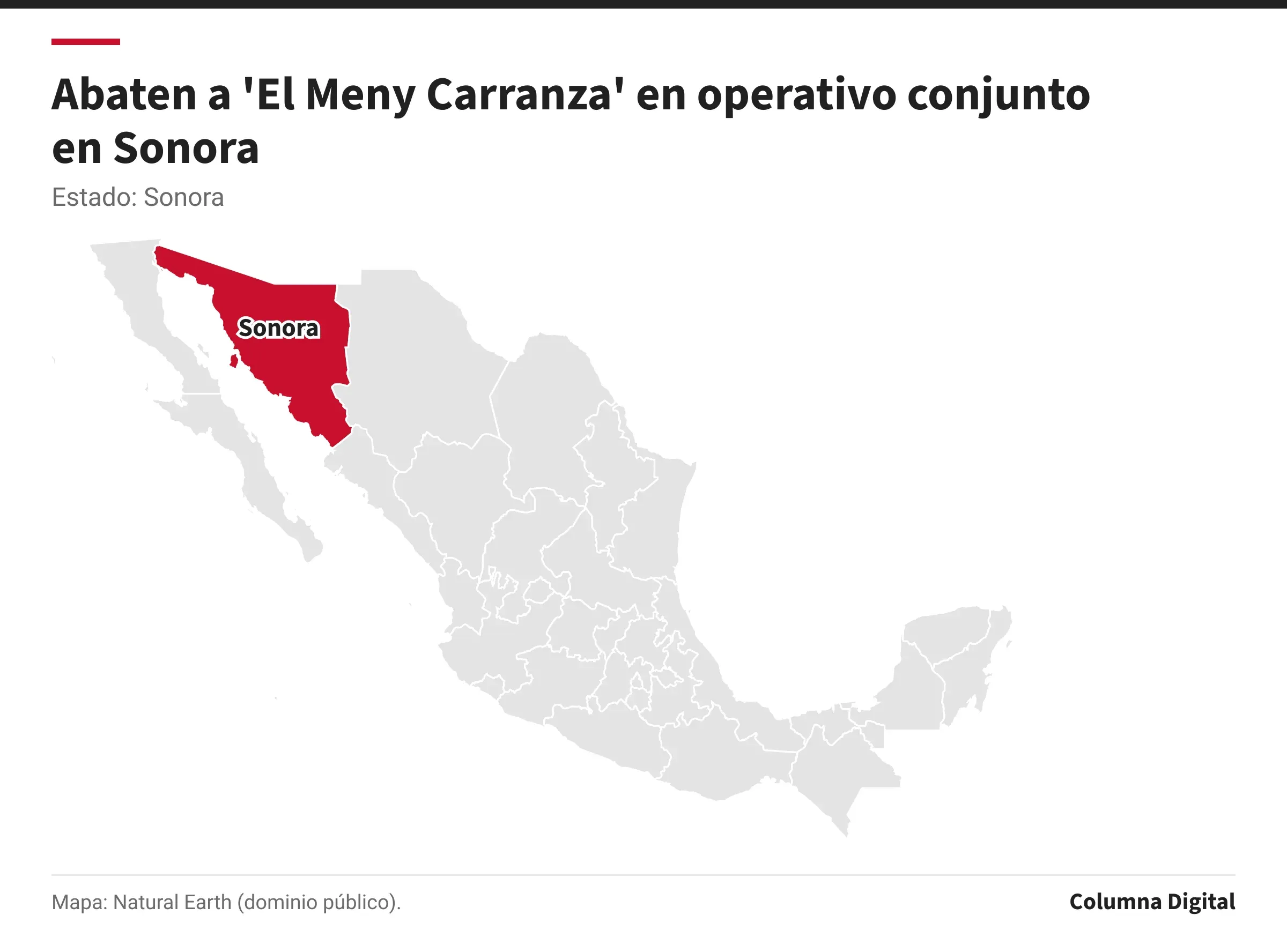 Mapa de México con Sonora resaltado.