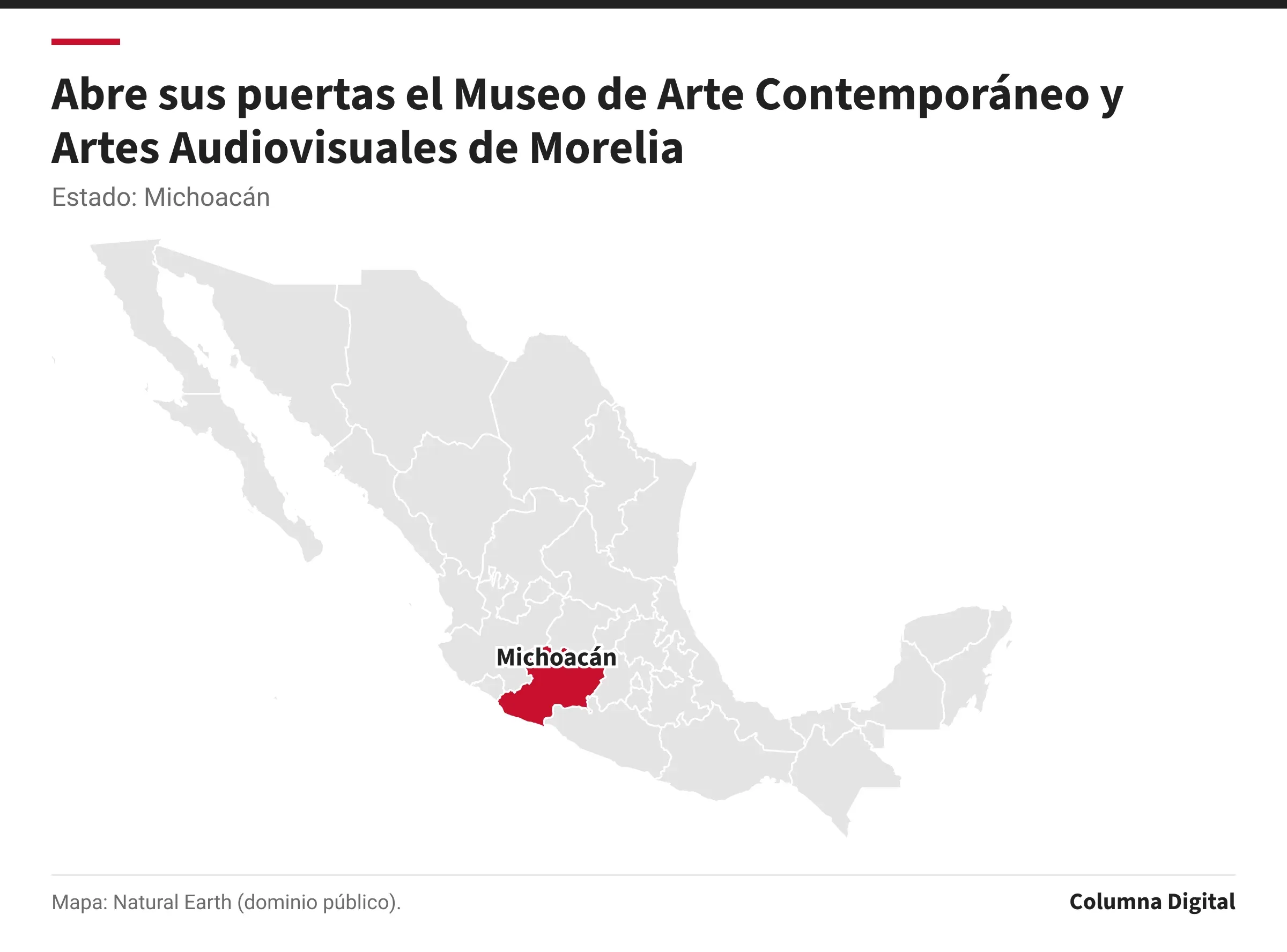Mapa de México con Michoacán resaltado.