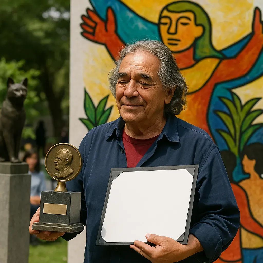 Alejandro Mono González recibe premio de artes.