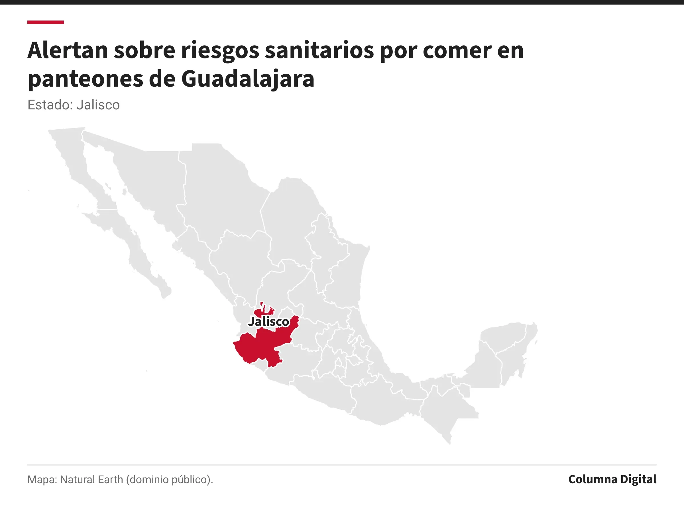 Mapa de México con Jalisco resaltado.