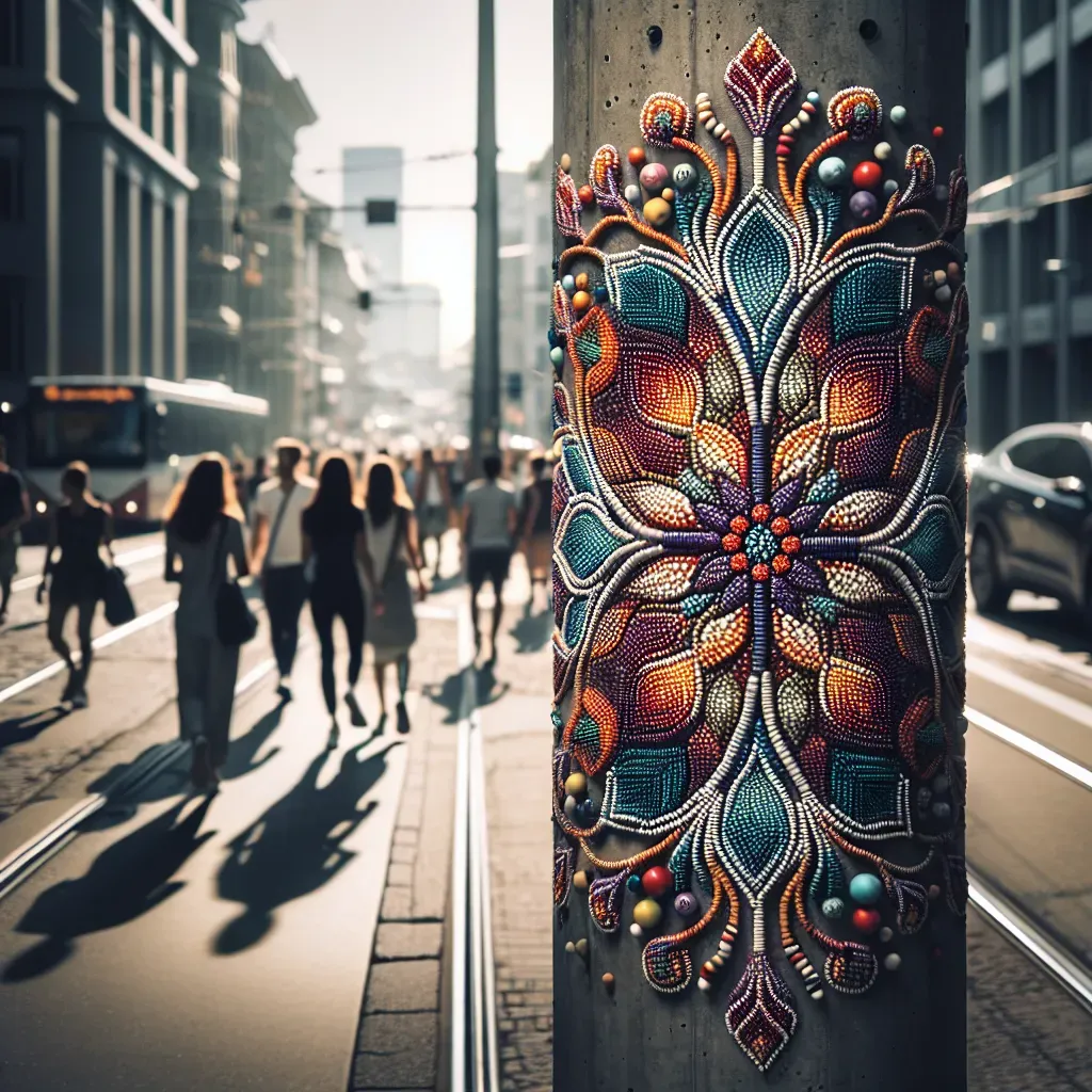 Artista local decora postes con cuentas