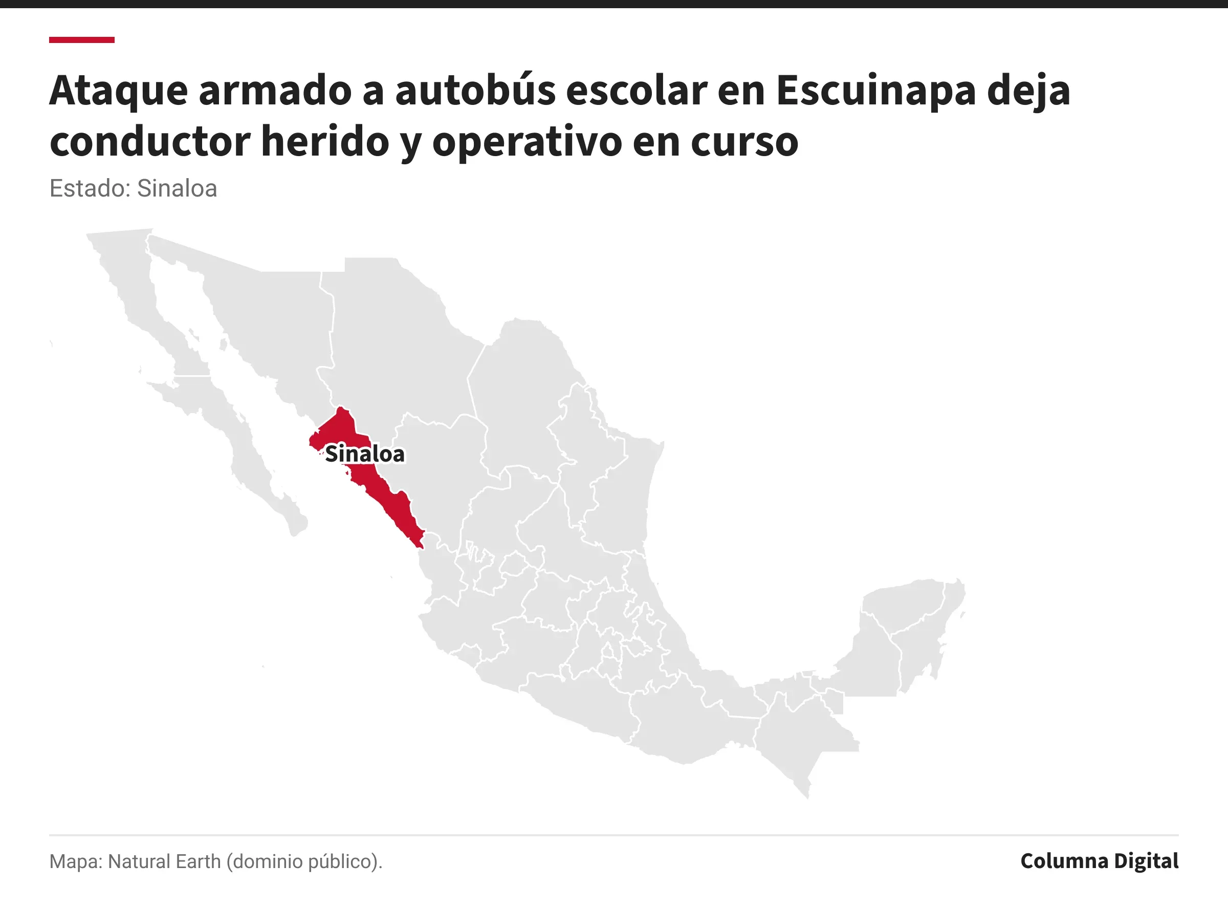 Mapa de México con Sinaloa resaltado.