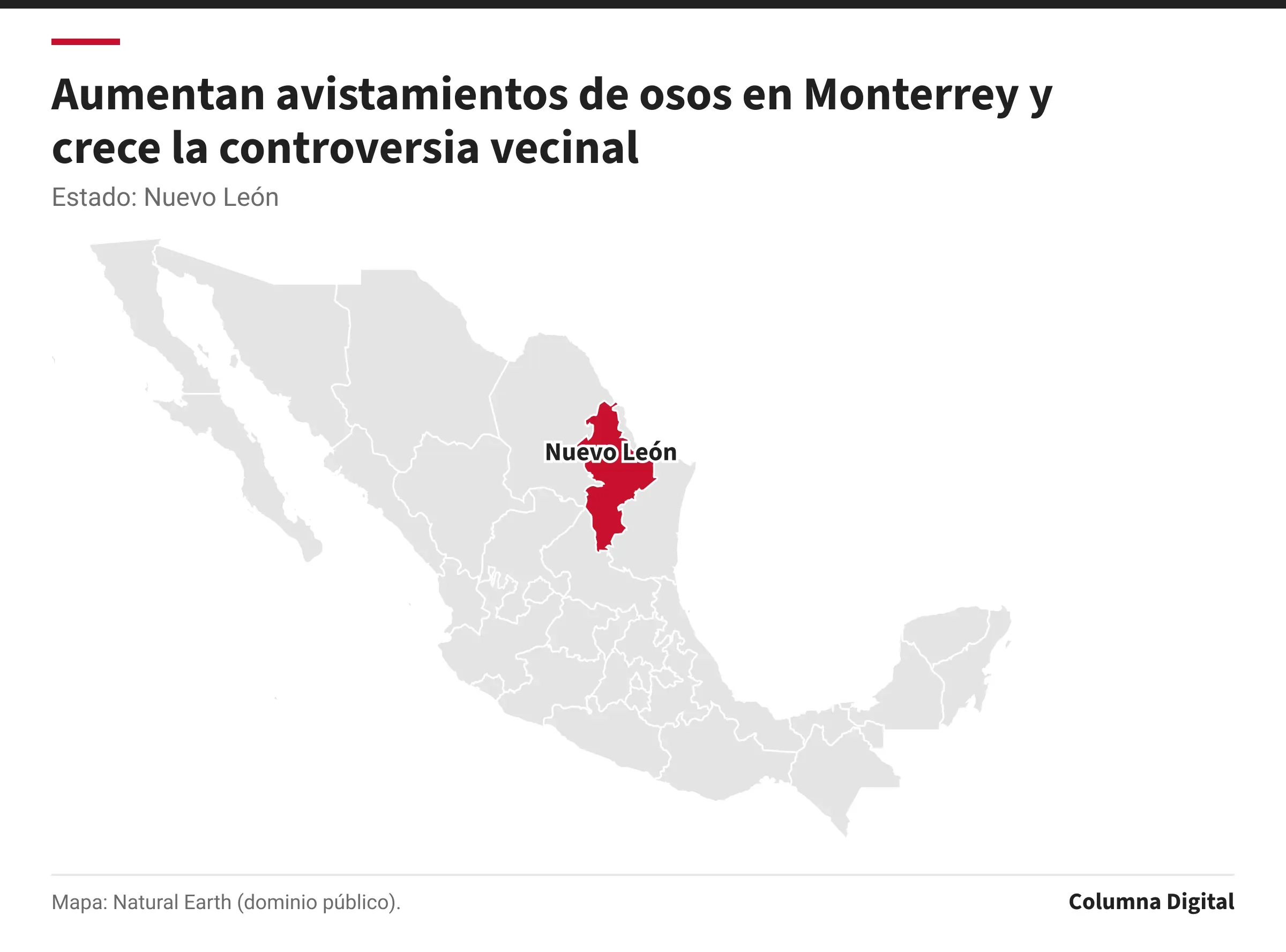Mapa de México con Nuevo León resaltado.