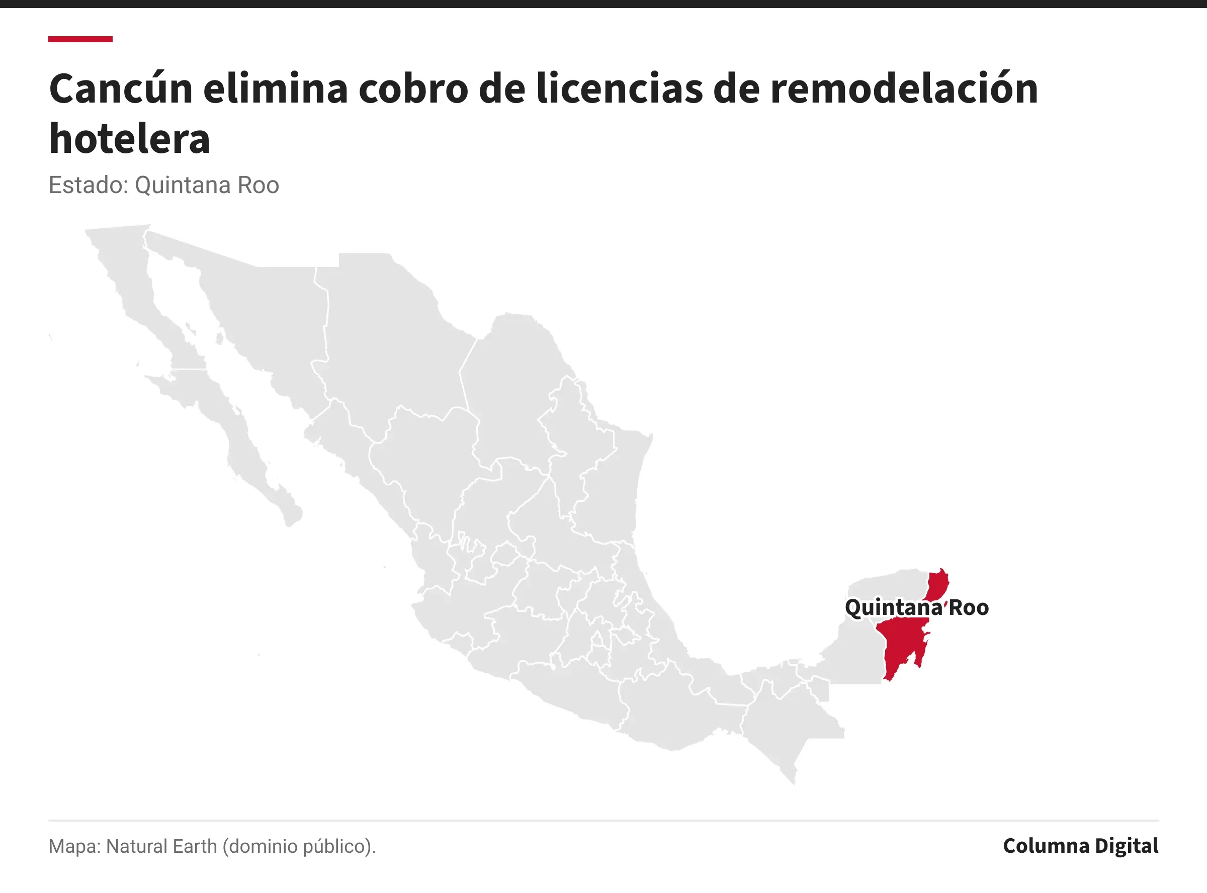 Mapa de México con Quintana Roo resaltado.