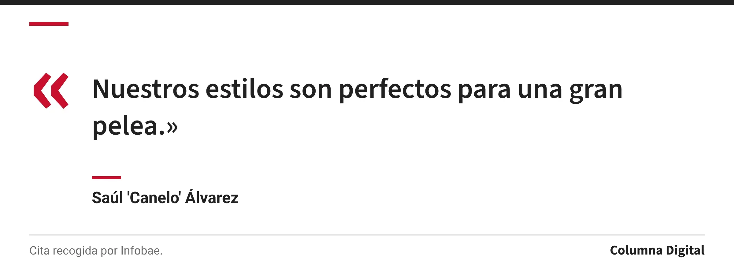 Cita de Saúl 'Canelo' Álvarez: «Nuestros estilos son perfectos para una gran pelea.»