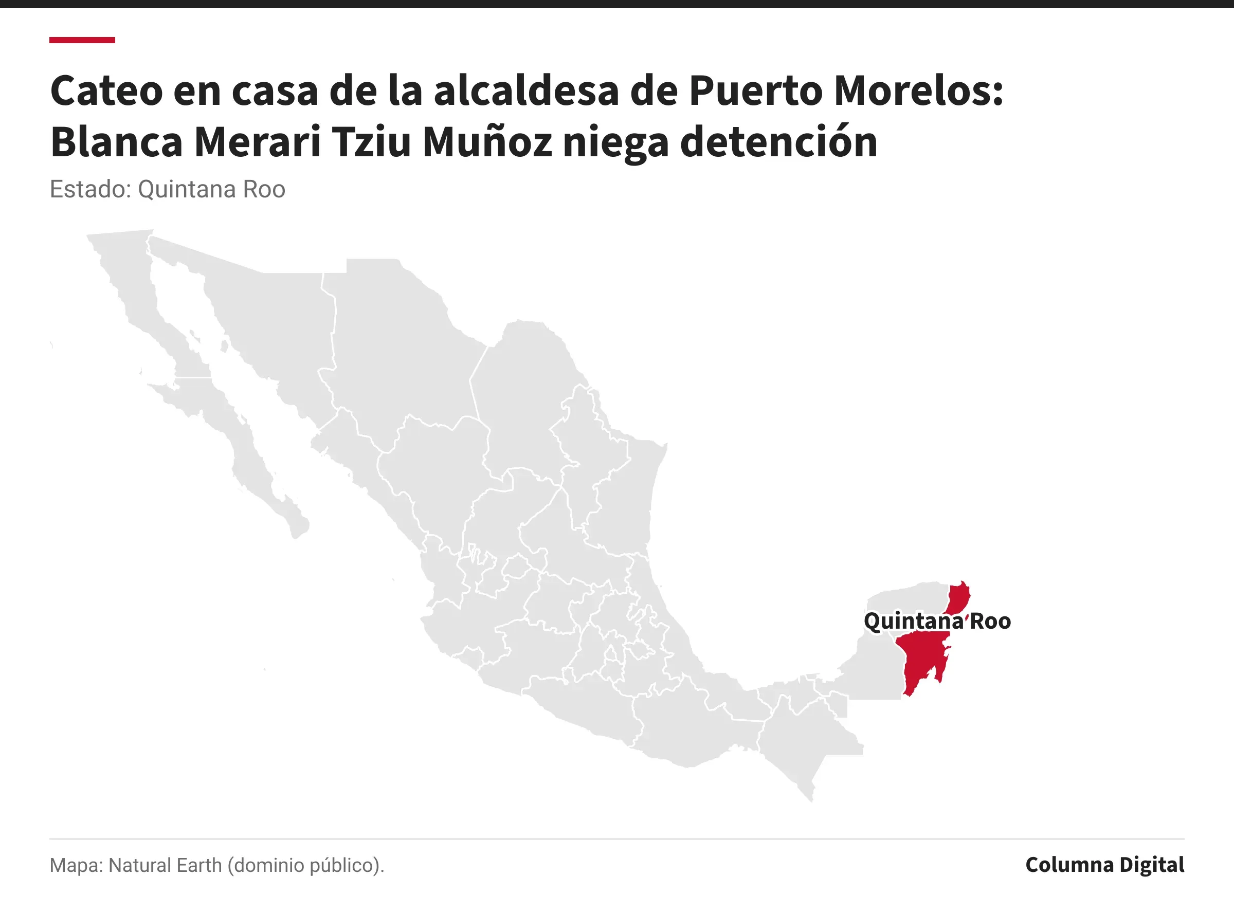 Mapa de México con Quintana Roo resaltado.