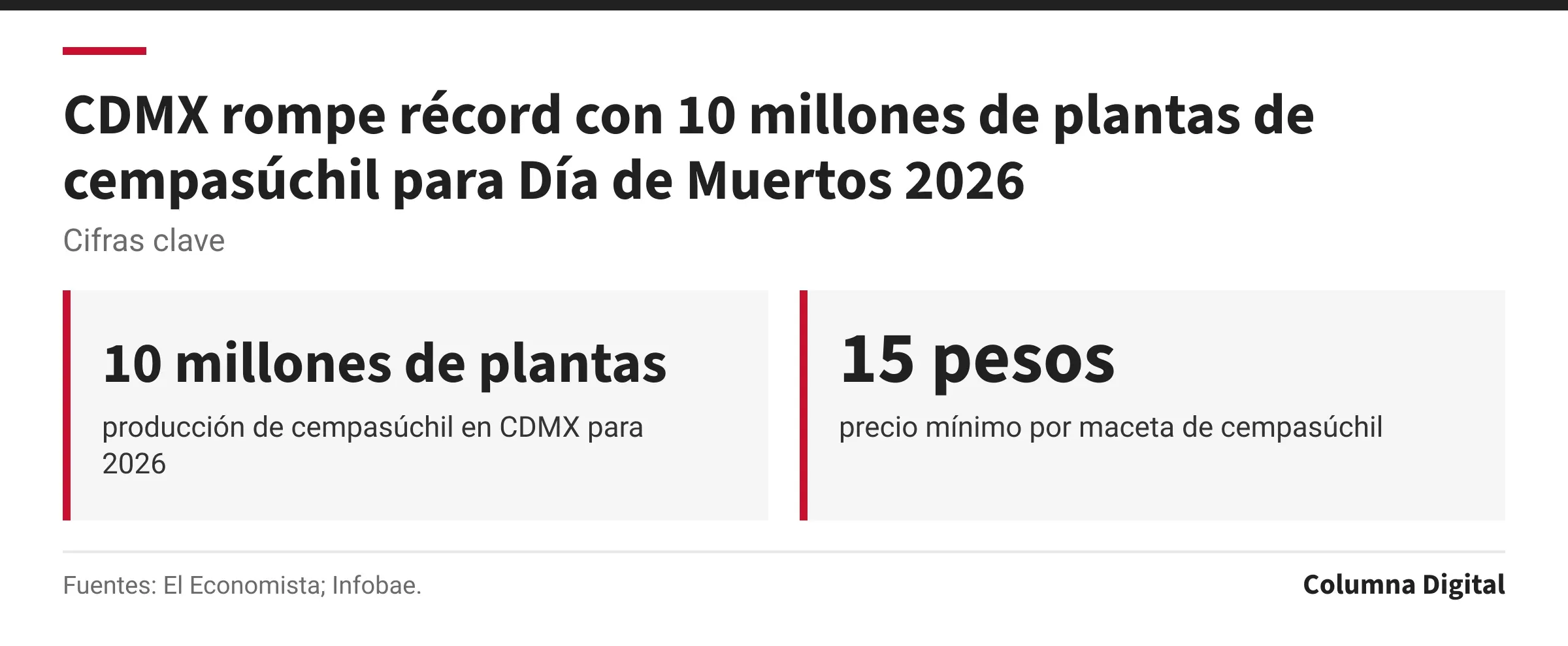 Cifras clave: 10 millones de plantas, producción de cempasúchil en CDMX para 2026; 15 pesos, precio mínimo por maceta de cempasúchil.