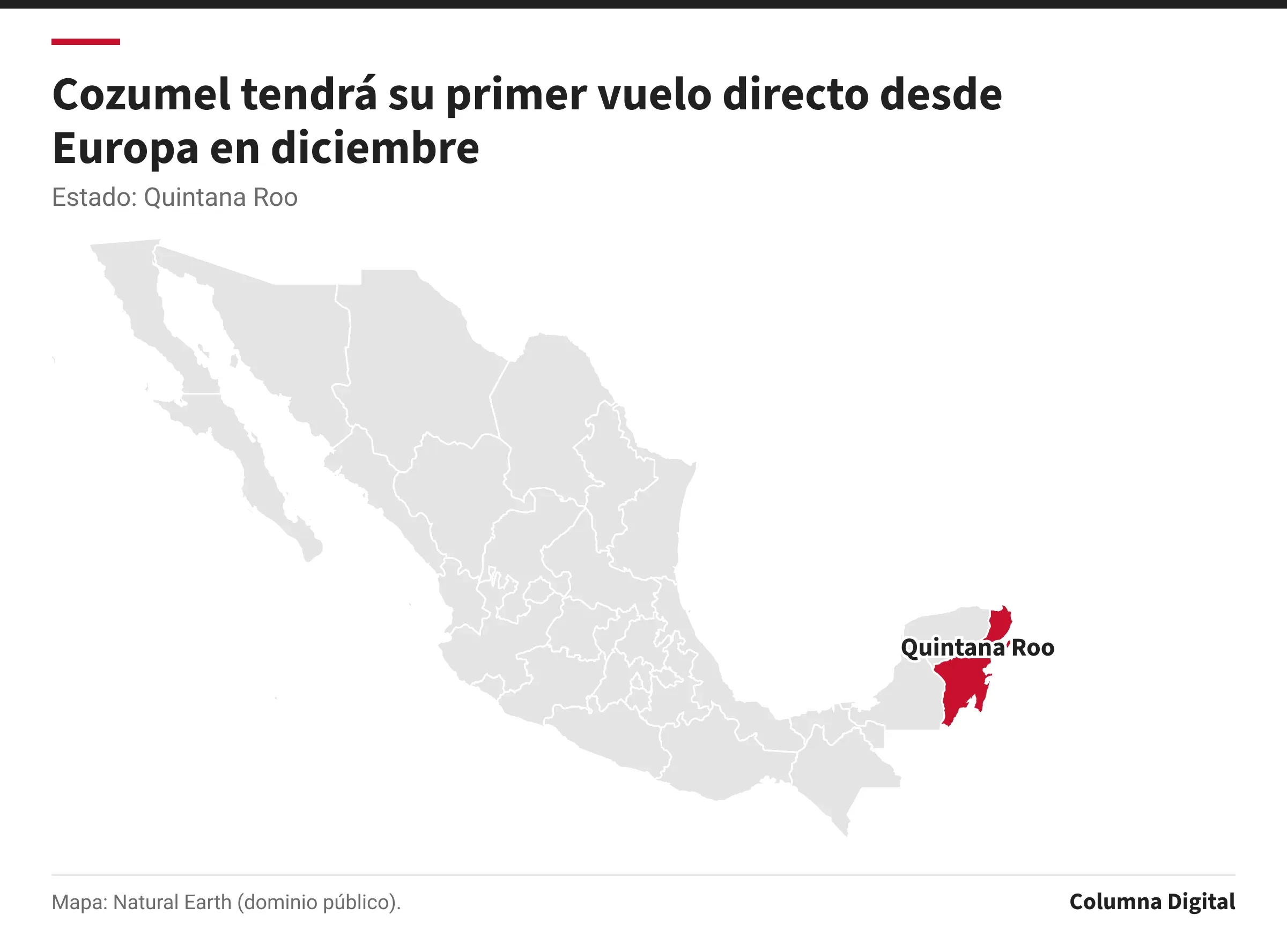 Mapa de México con Quintana Roo resaltado.