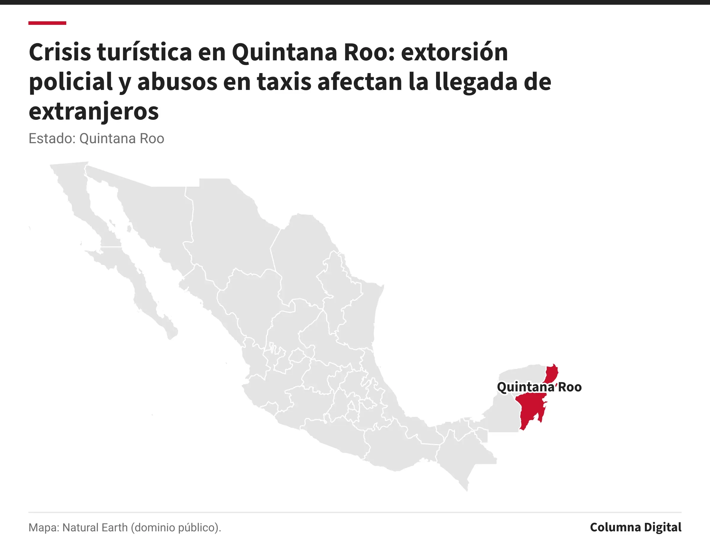Mapa de México con Quintana Roo resaltado.