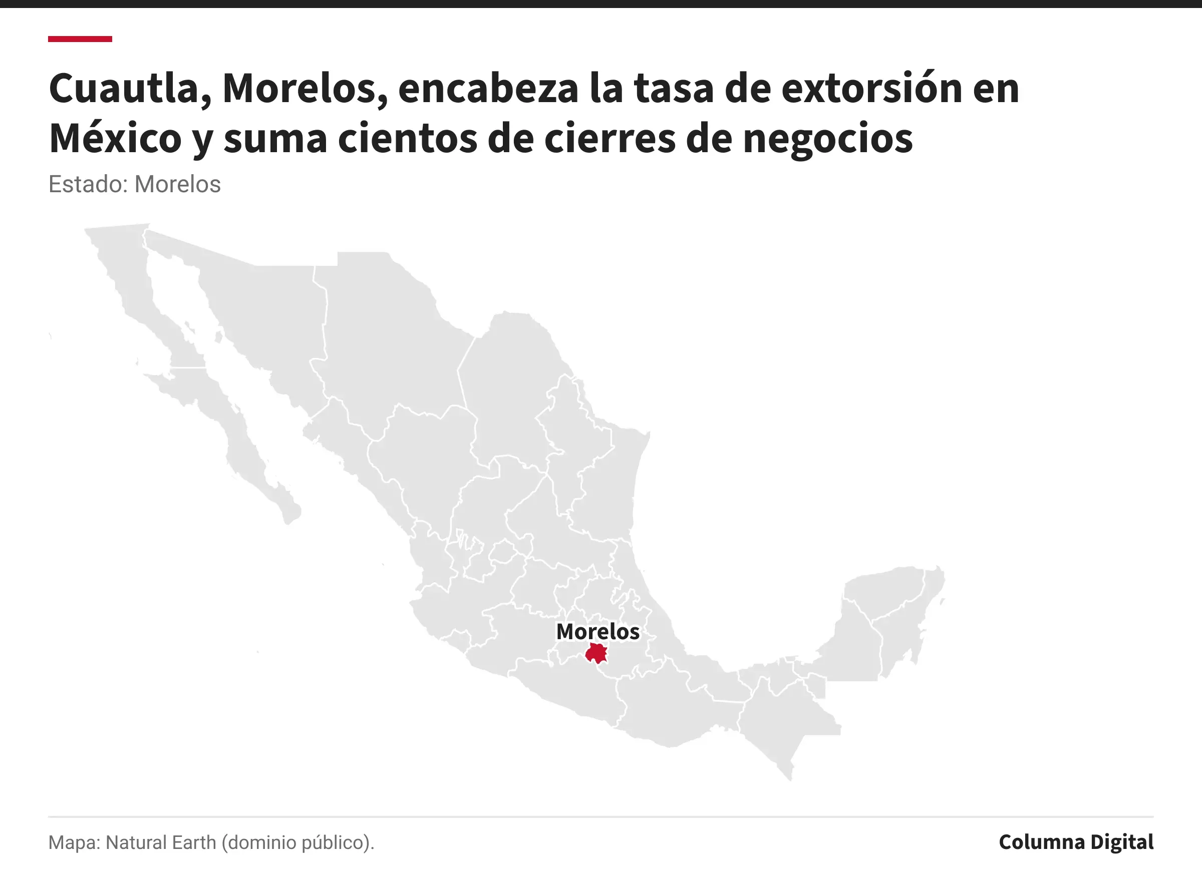 Mapa de México con Morelos resaltado.