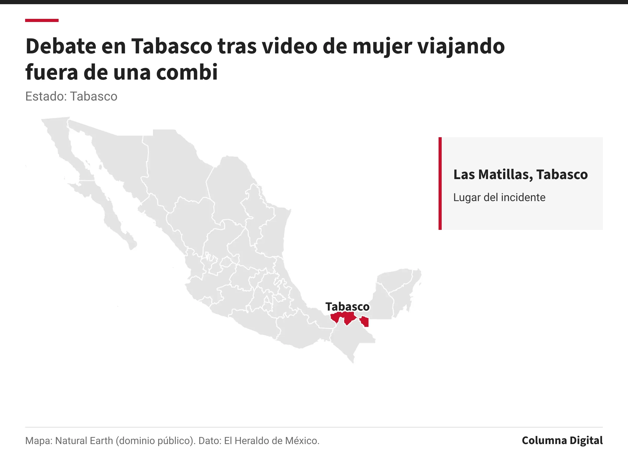 Mapa de México con Tabasco resaltado; Las Matillas, Tabasco: Lugar del incidente.