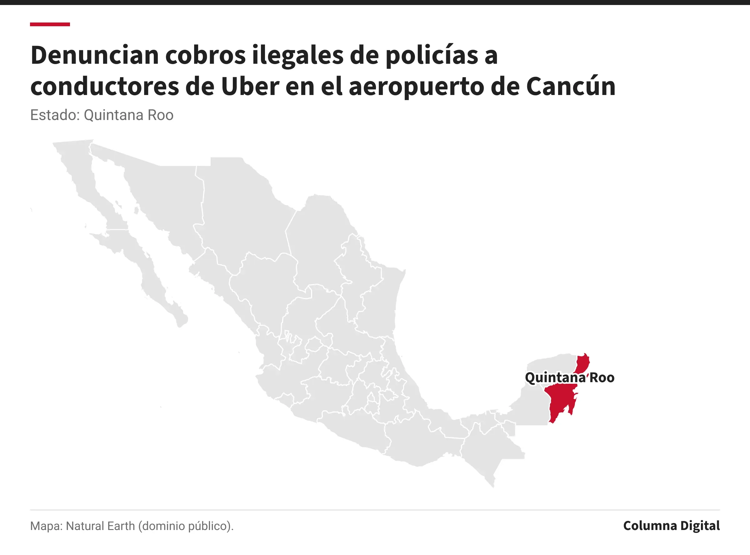 Mapa de México con Quintana Roo resaltado.