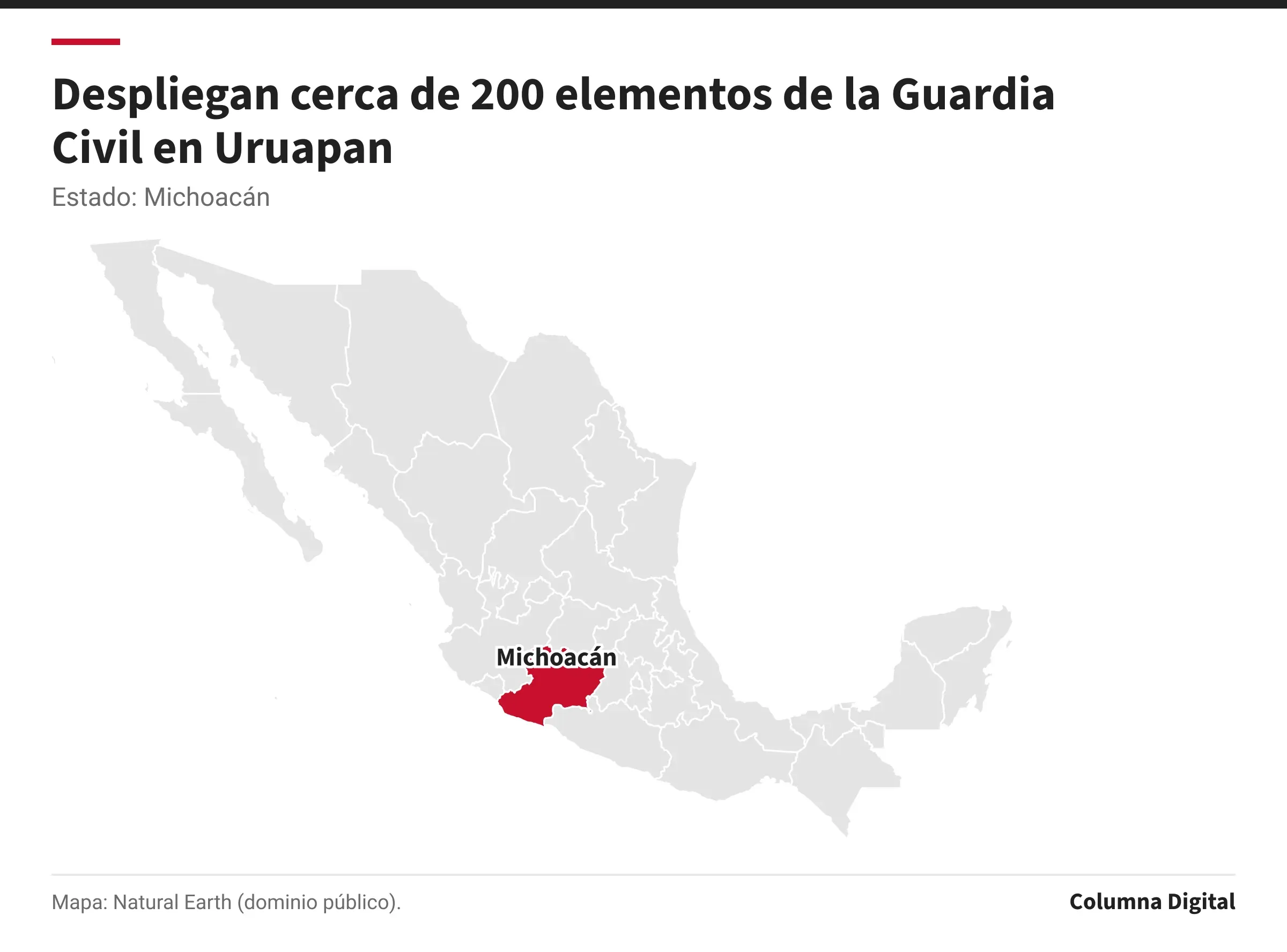 Mapa de México con Michoacán resaltado.