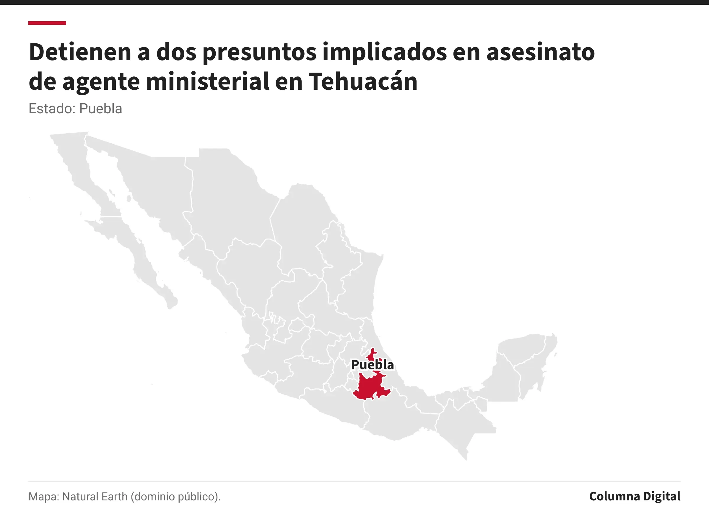 Mapa de México con Puebla resaltado.