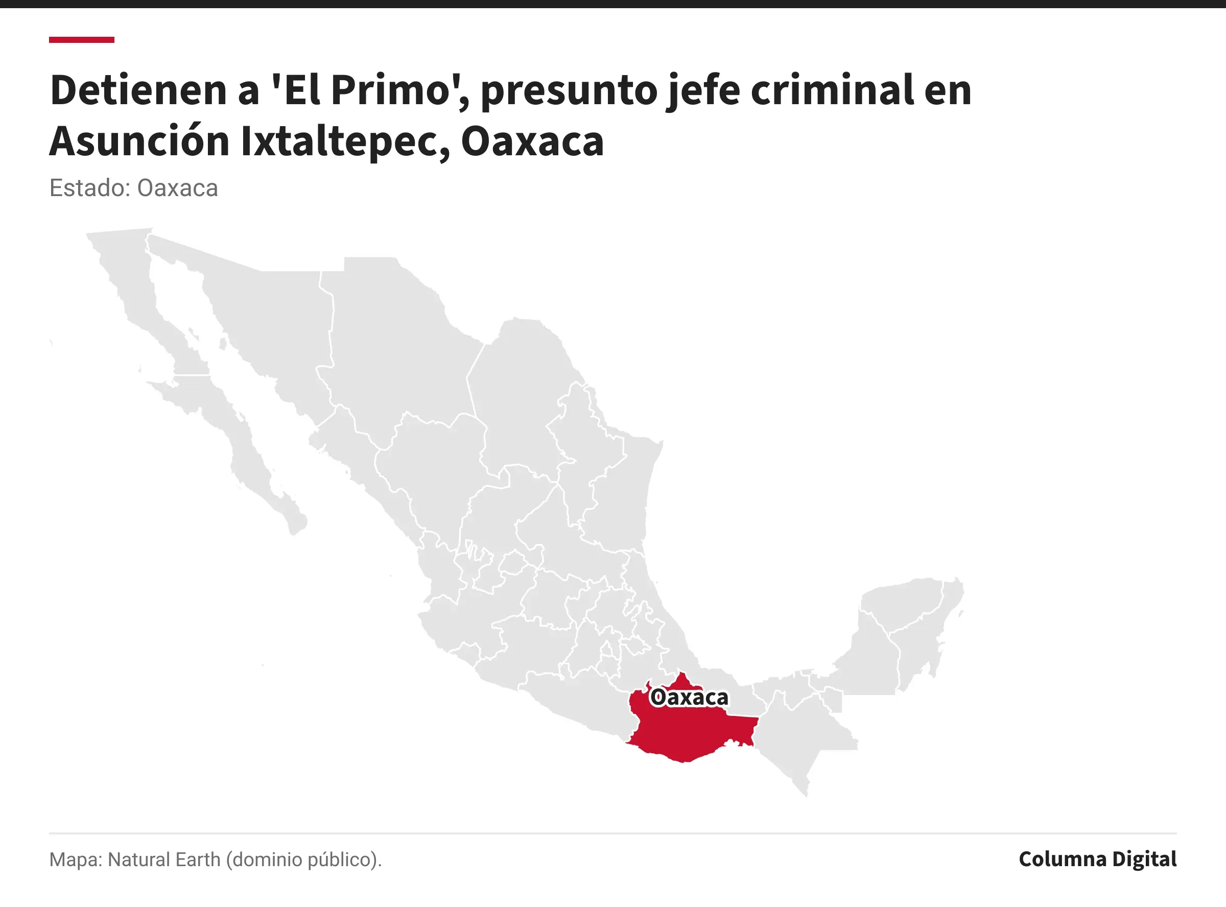 Mapa de México con Oaxaca resaltado.
