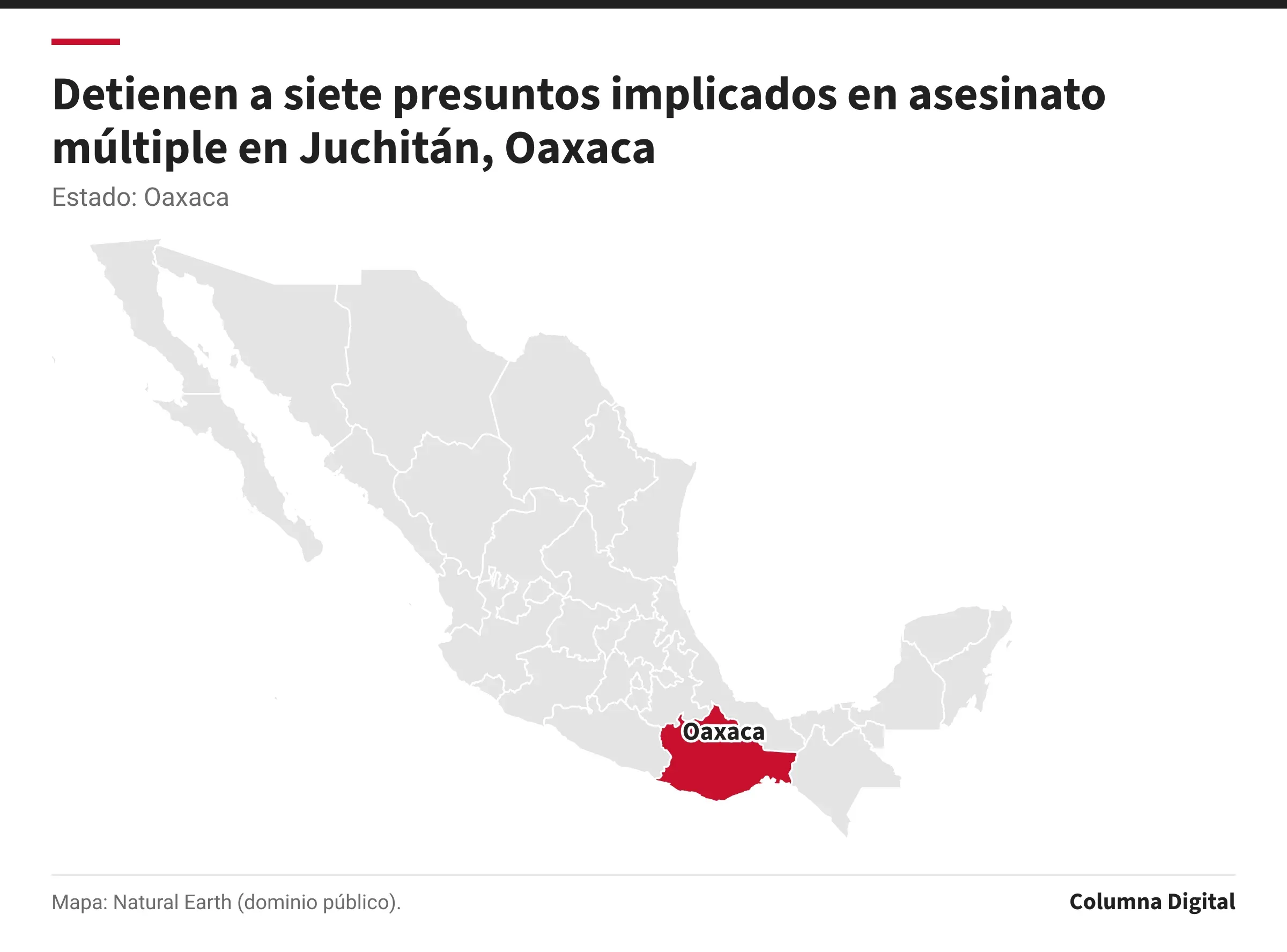 Mapa de México con Oaxaca resaltado.