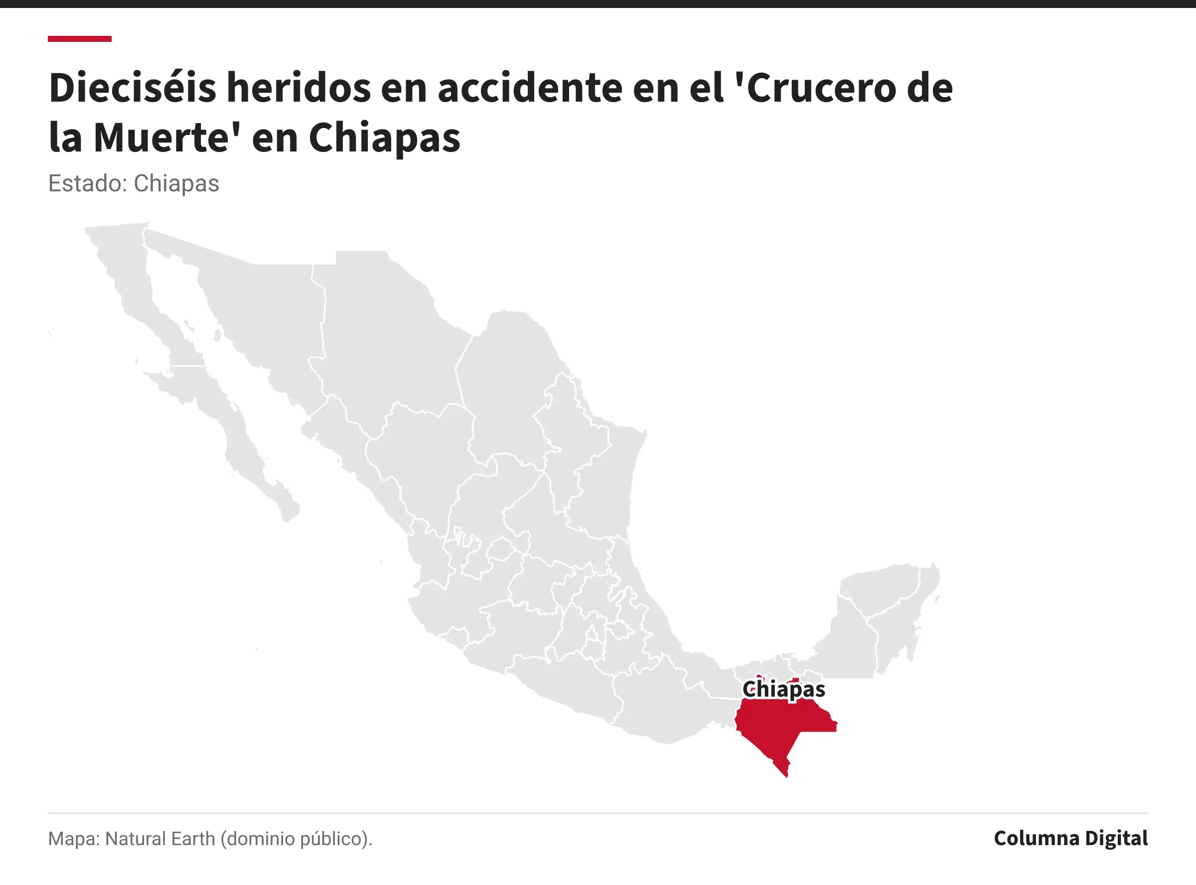 Mapa de México con Chiapas resaltado.