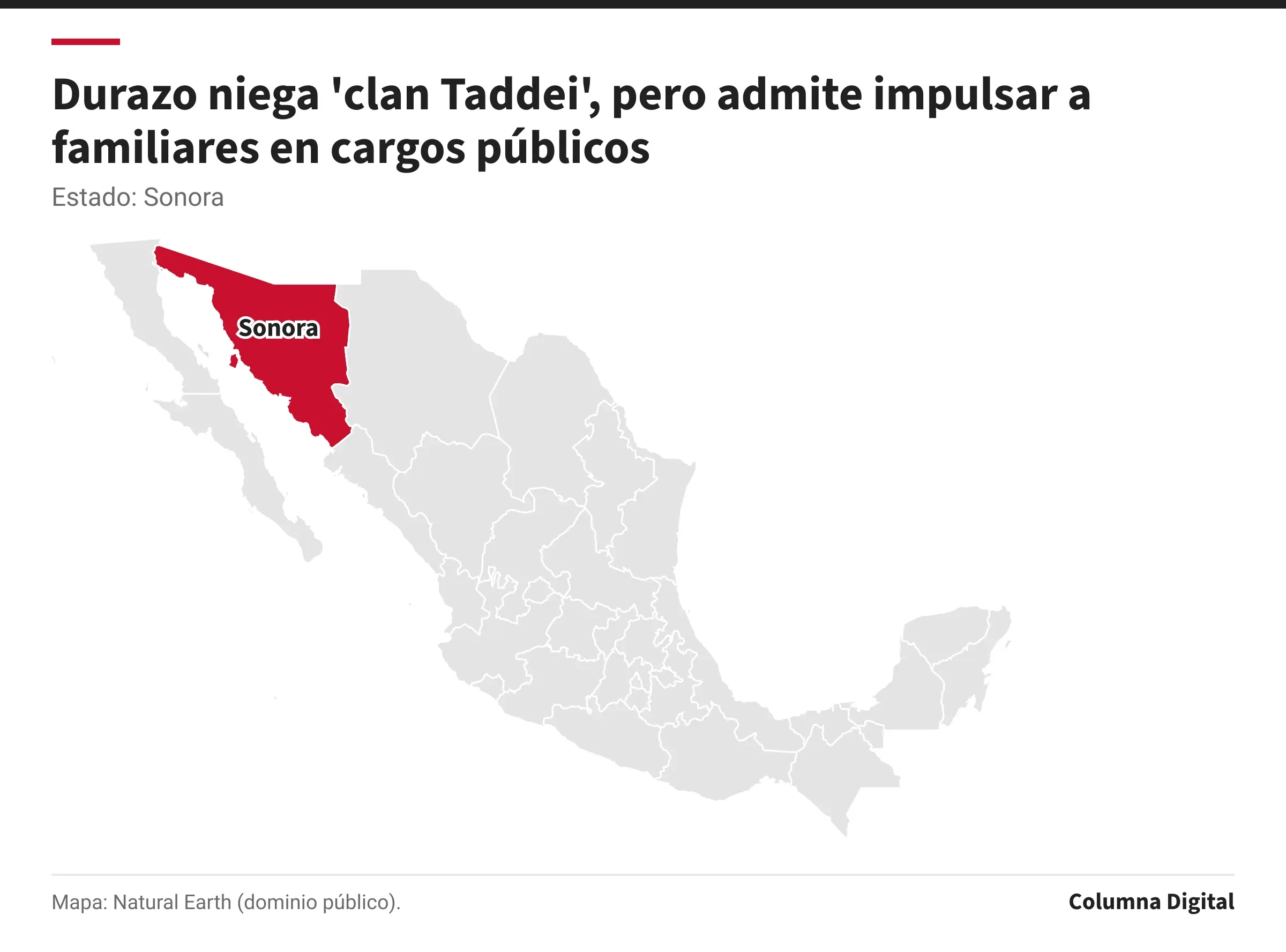 Mapa de México con Sonora resaltado.