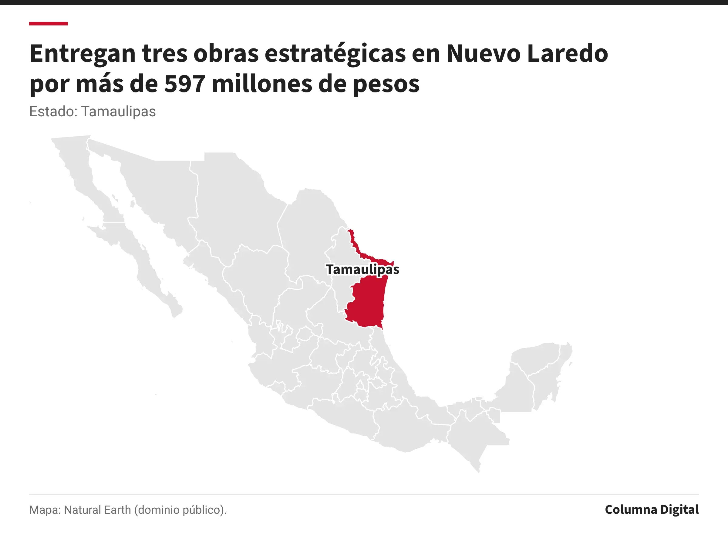 Mapa de México con Tamaulipas resaltado.
