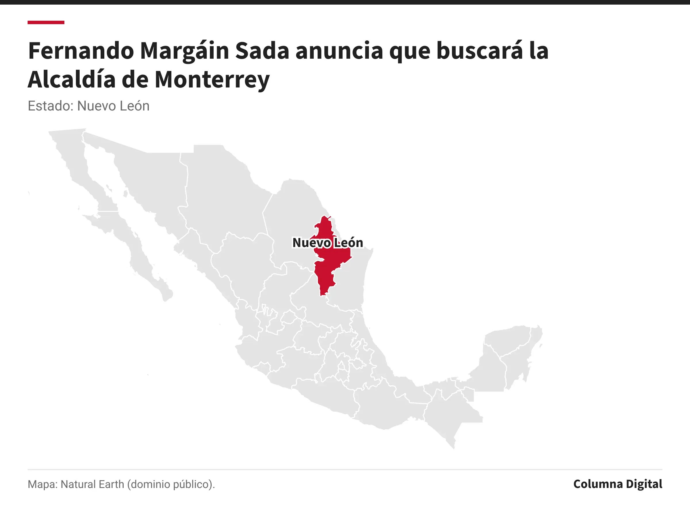 Mapa de México con Nuevo León resaltado.