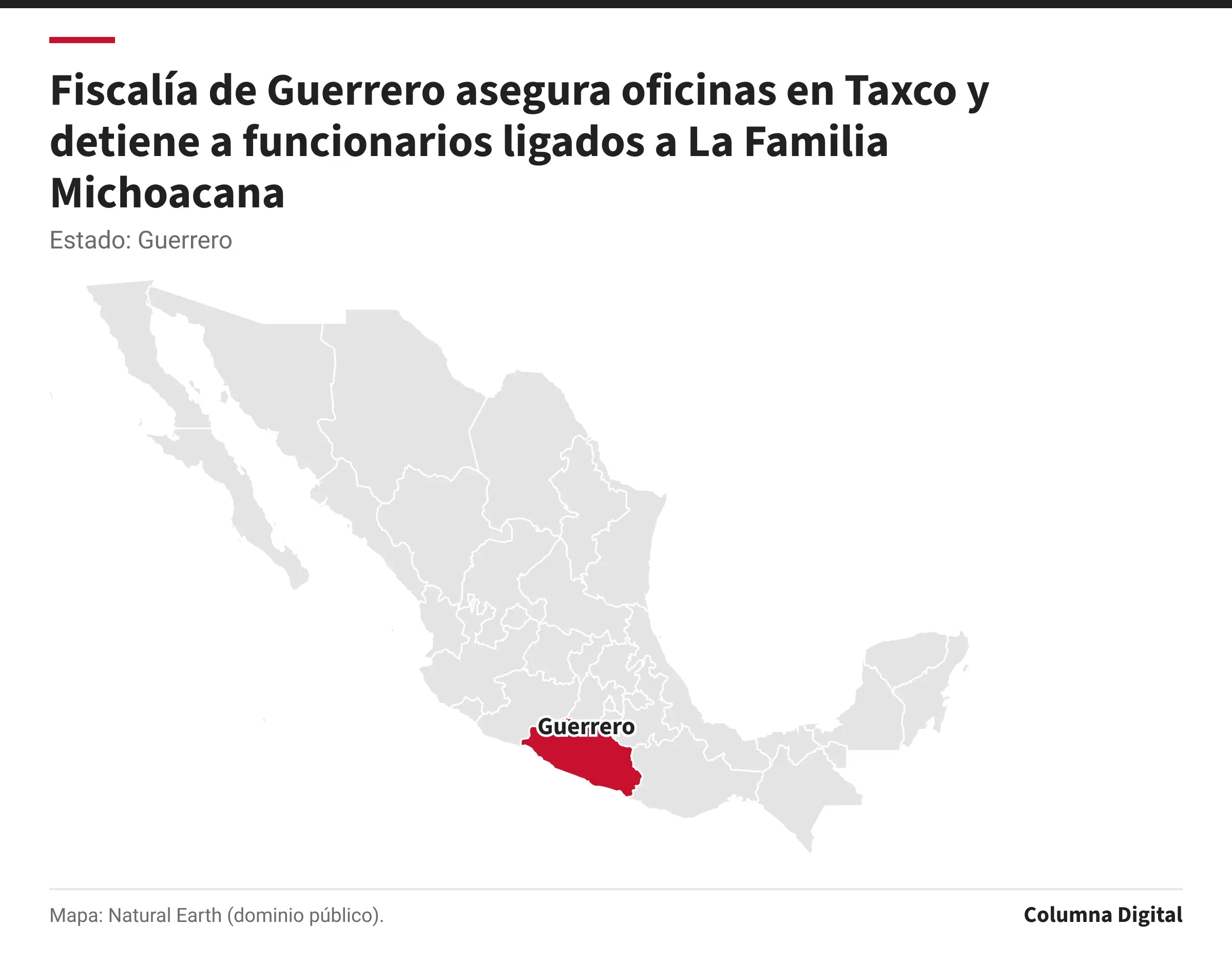Mapa de México con Guerrero resaltado.
