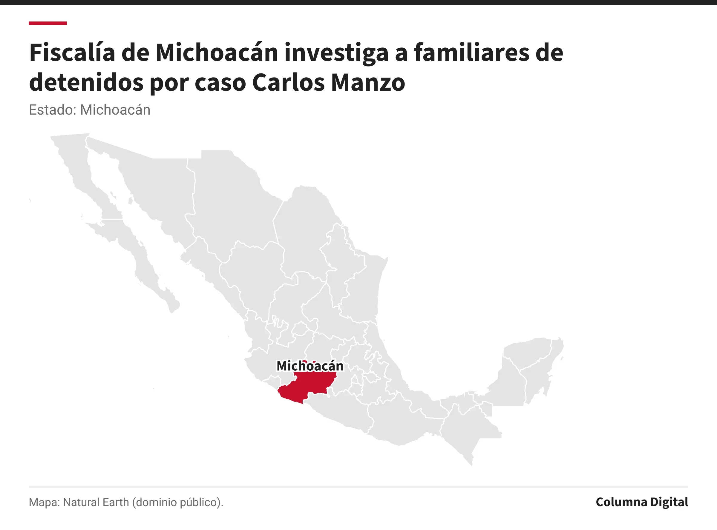 Mapa de México con Michoacán resaltado.