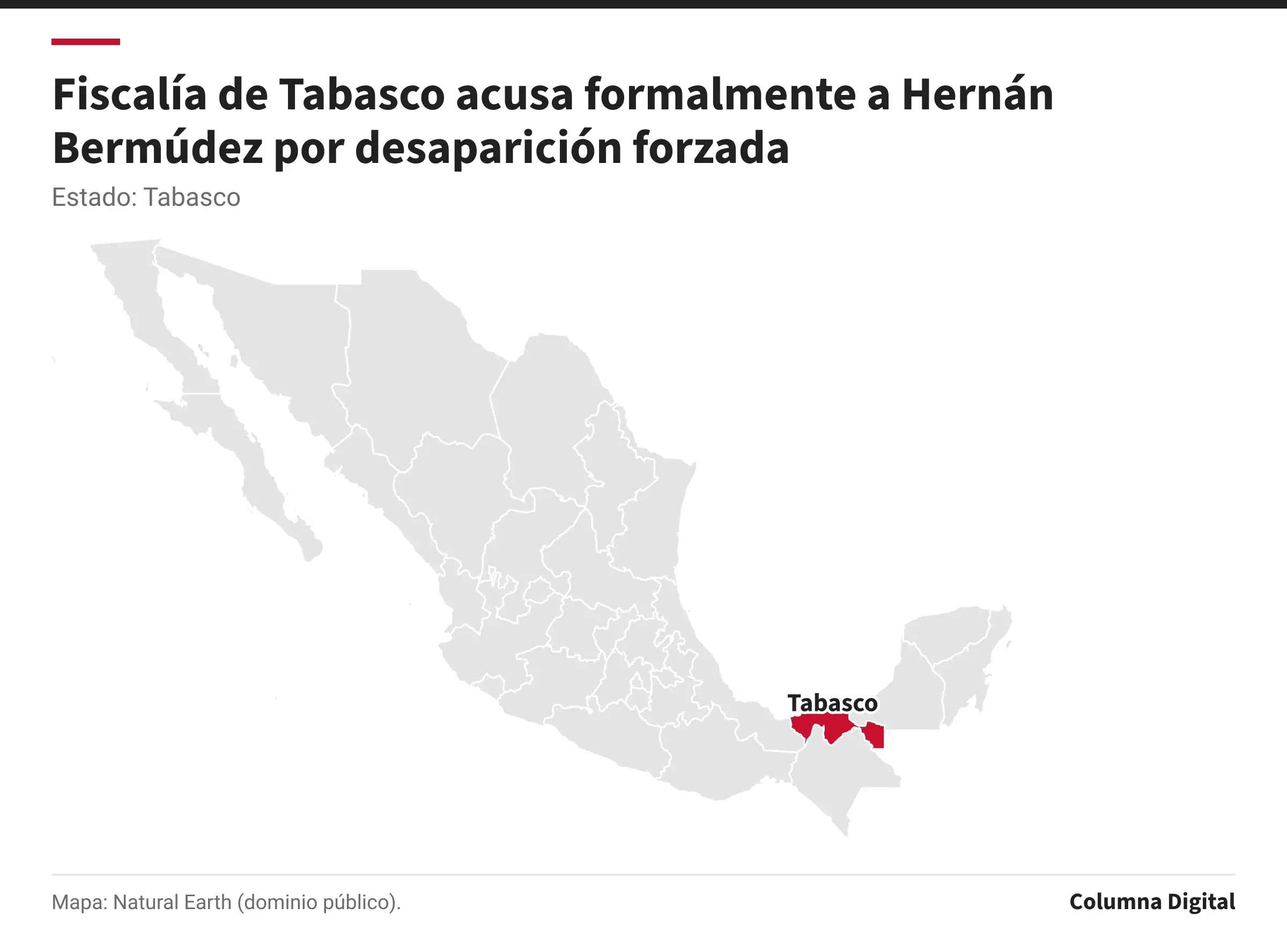 Mapa de México con Tabasco resaltado.