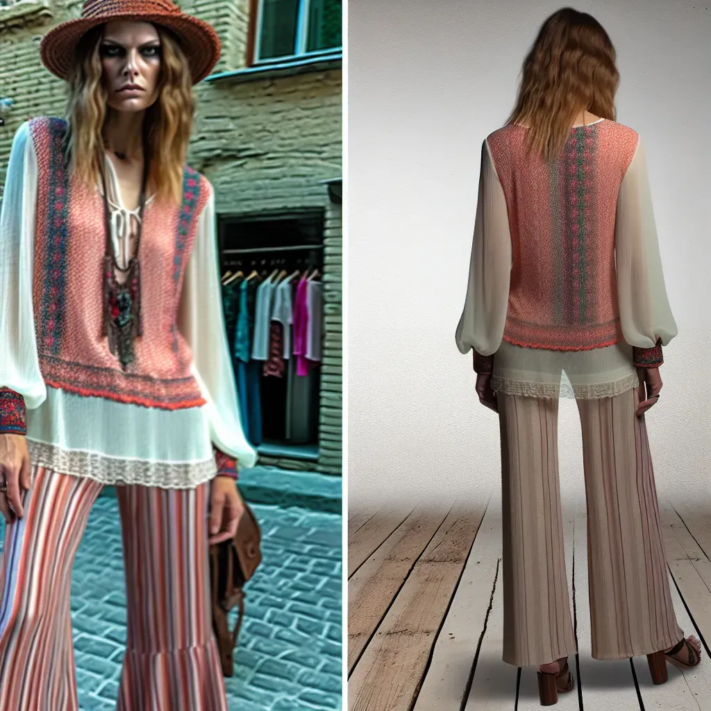 Fusiona blusas bohemias años 70 con pantalones elegantes