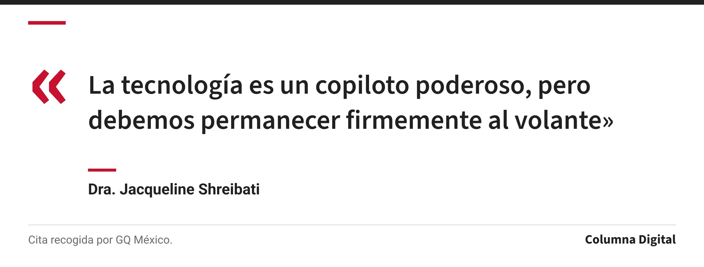 Cita de Dra. Jacqueline Shreibati: «La tecnología es un copiloto poderoso, pero debemos permanecer firmemente al volante»
