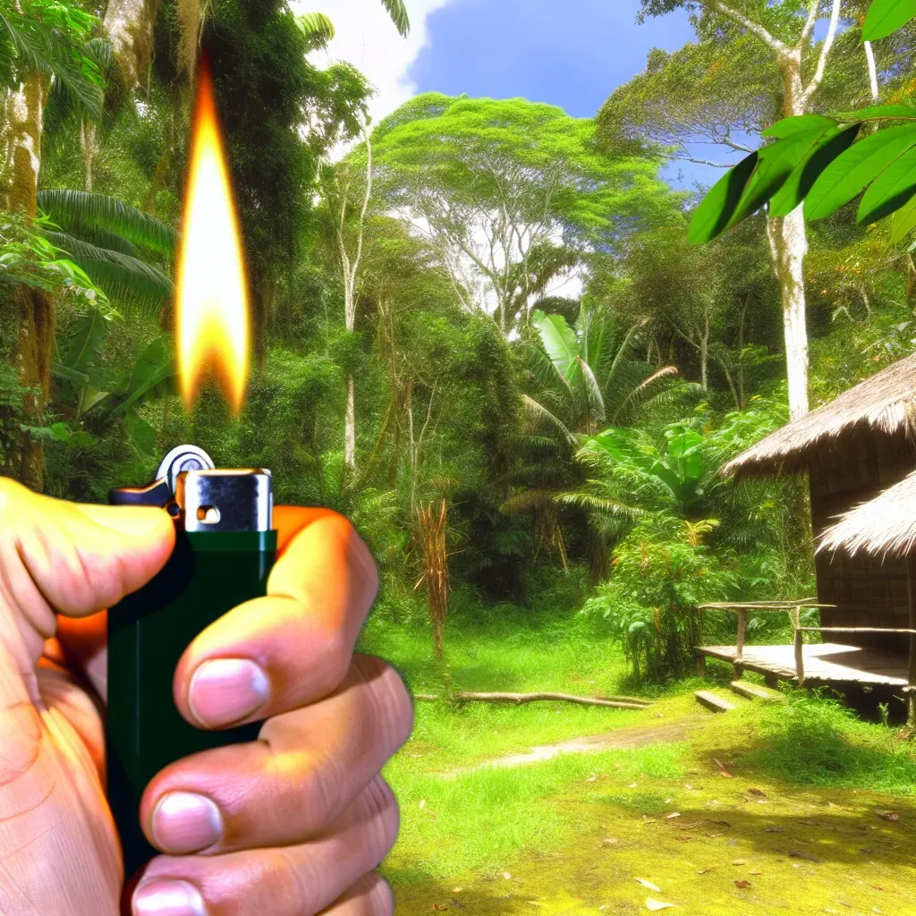 Habitantes del Amazonas instruyen a indígena en encendedor.
