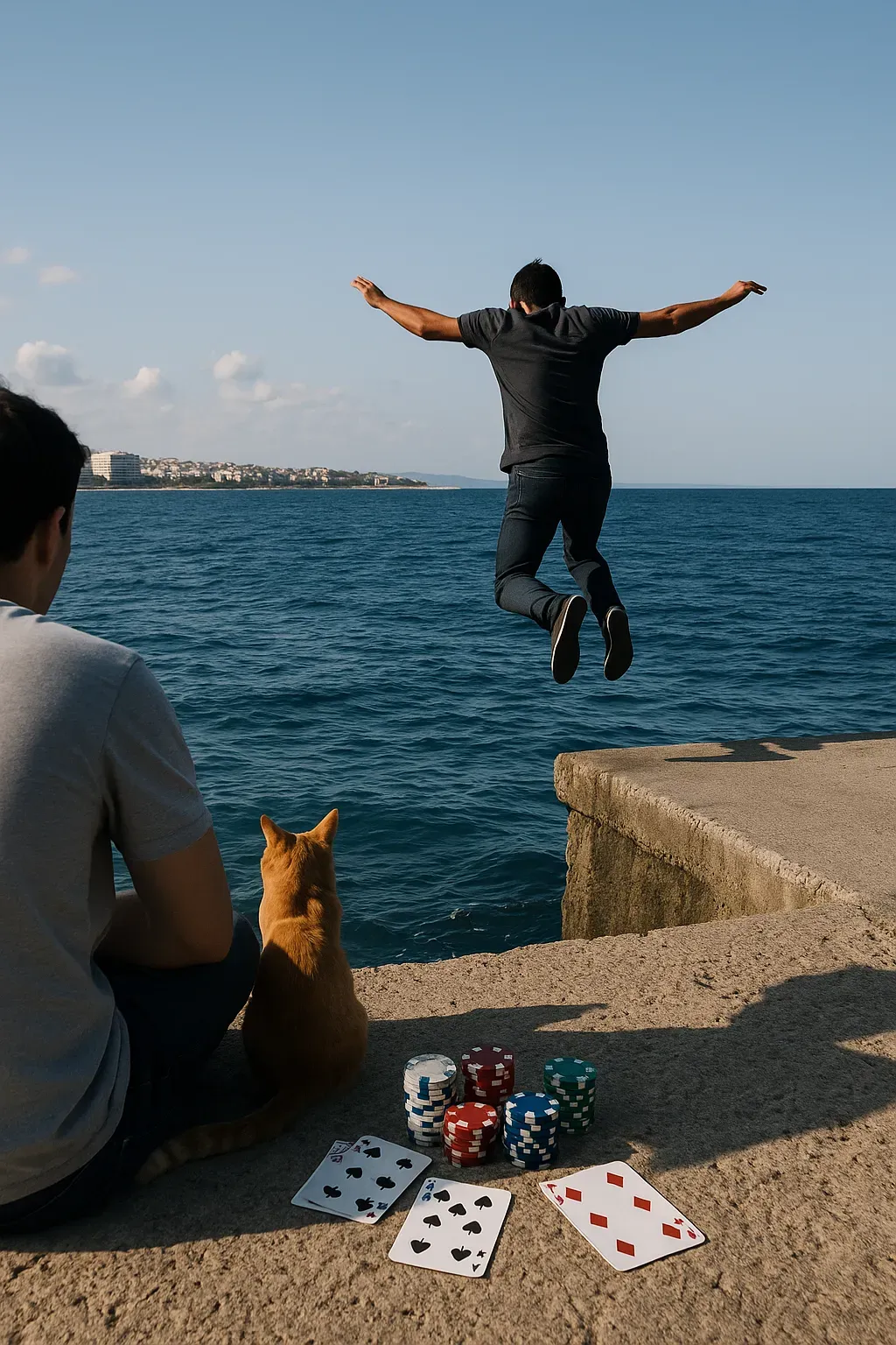 Hombre salta al mar por deuda de juego