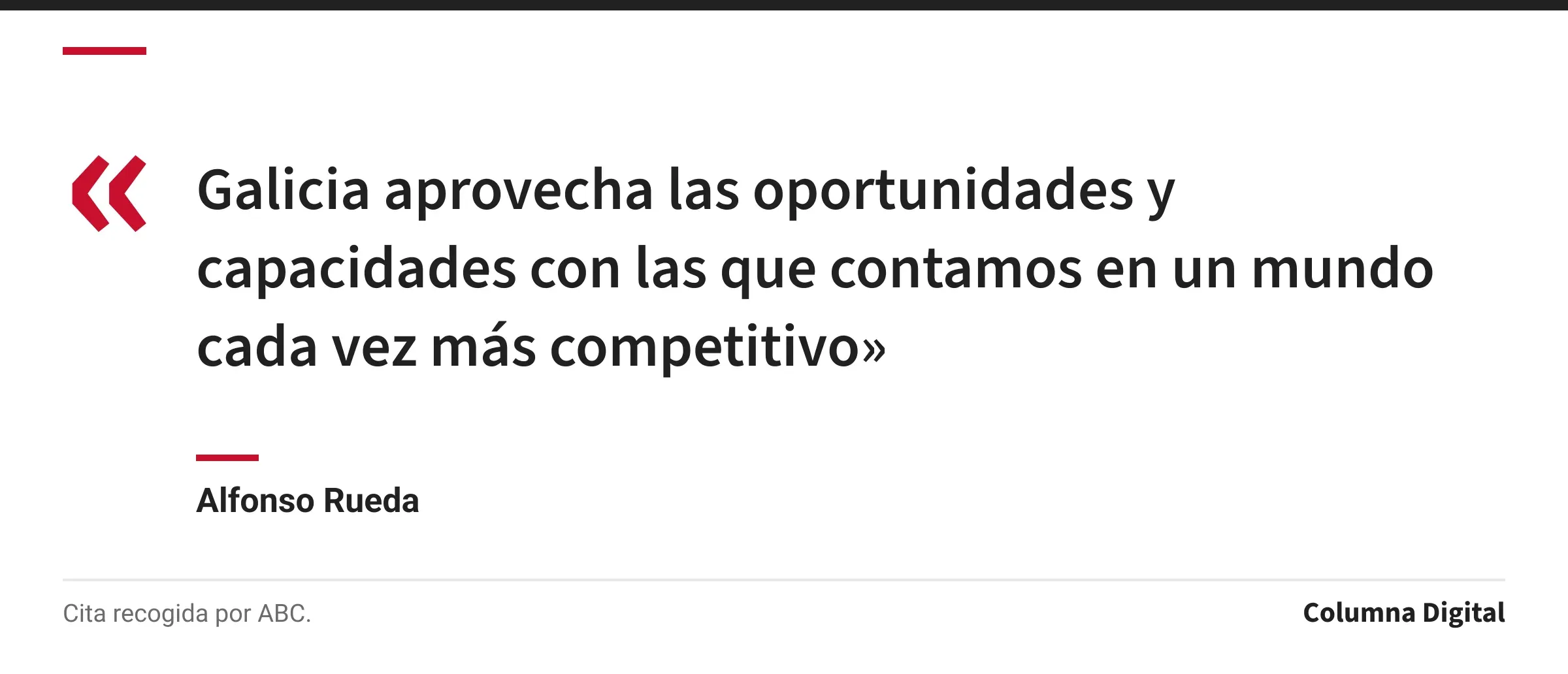 Cita de Alfonso Rueda: «Galicia aprovecha las oportunidades y capacidades con las que contamos en un mundo cada vez más competitivo»