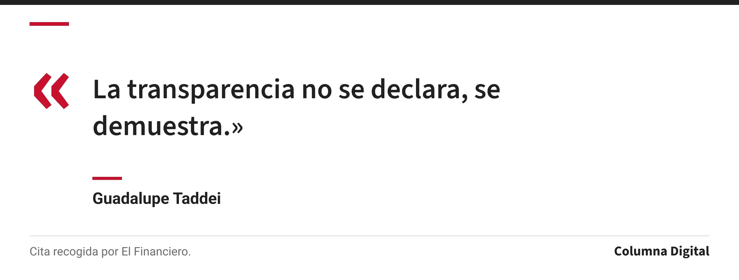 Cita de Guadalupe Taddei: «La transparencia no se declara, se demuestra.»