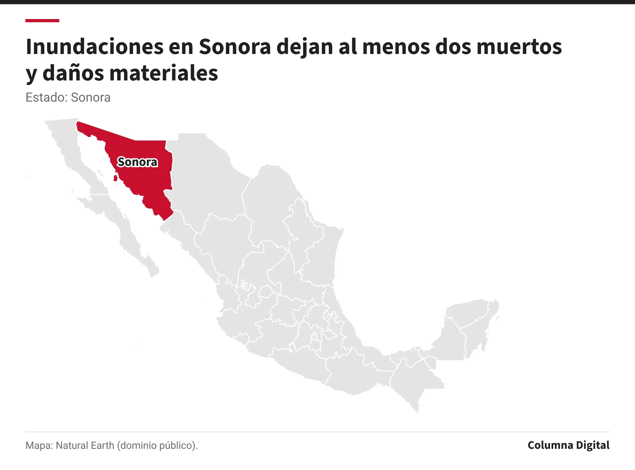Mapa de México con Sonora resaltado.