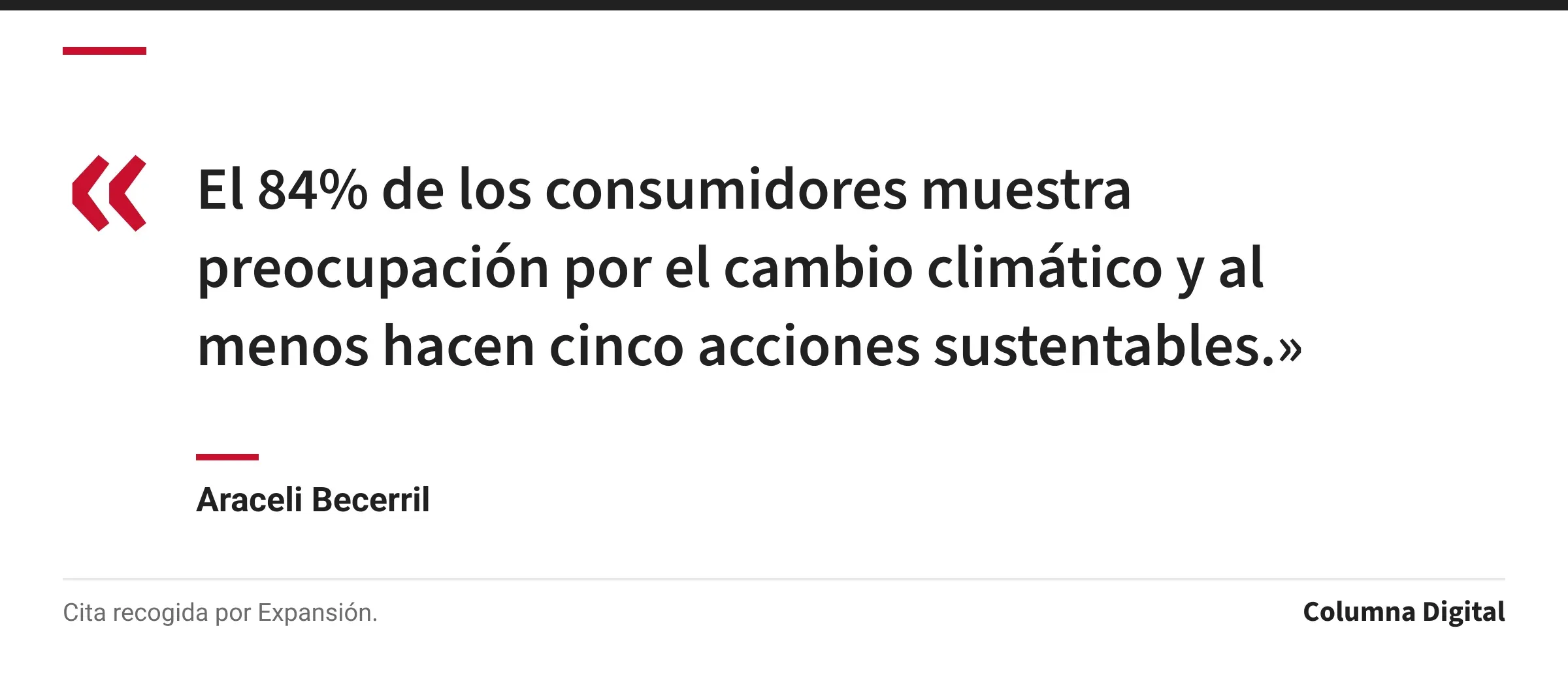 Cita de Araceli Becerril: «El 84% de los consumidores muestra preocupación por el cambio climático y al menos hacen cinco acciones sustentables.»