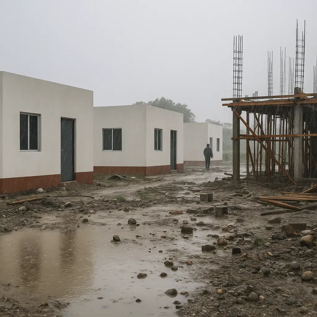 Lluvias impactan construcción de Vivienda Bienestar en Veracruz