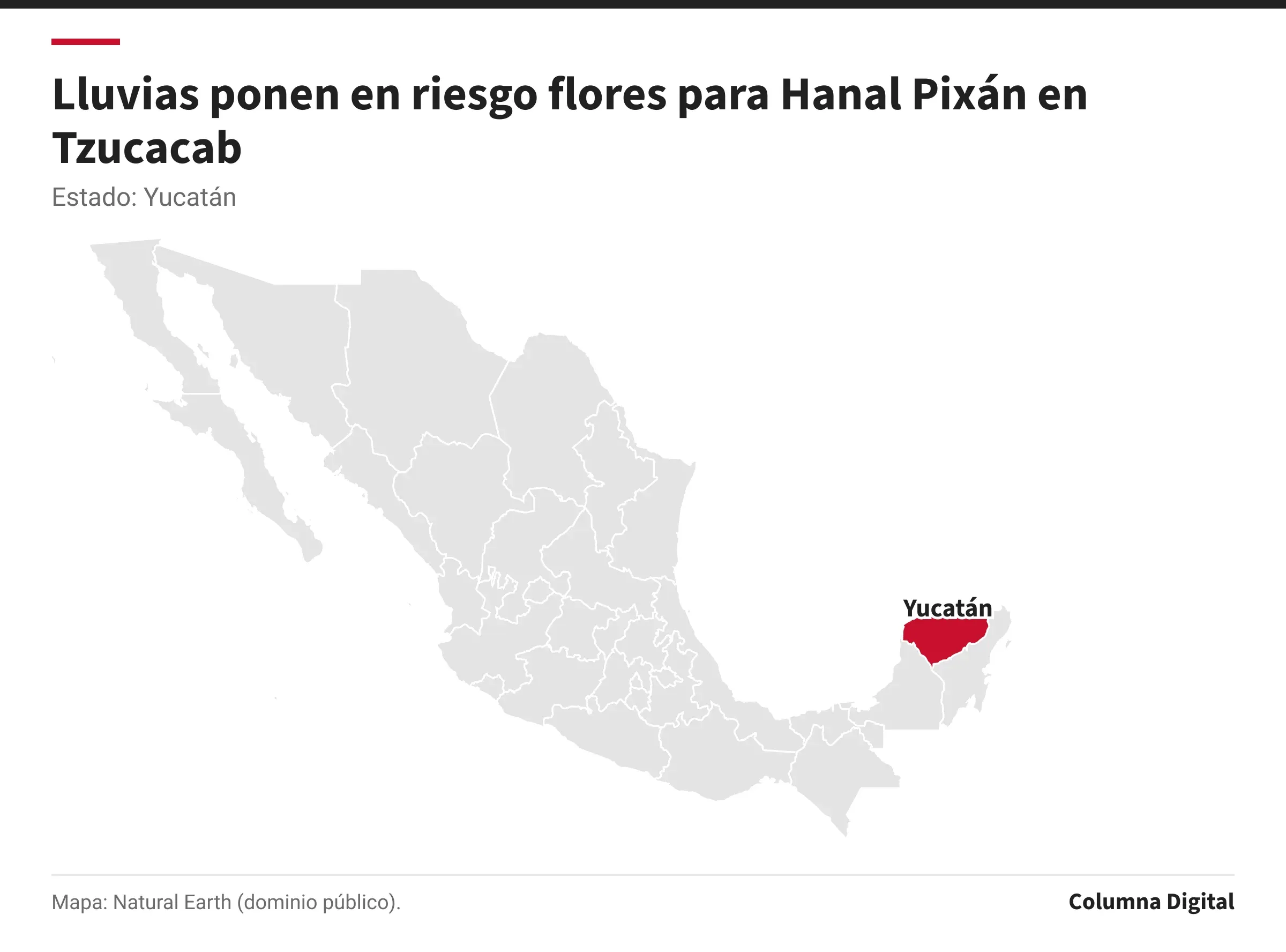 Mapa de México con Yucatán resaltado.