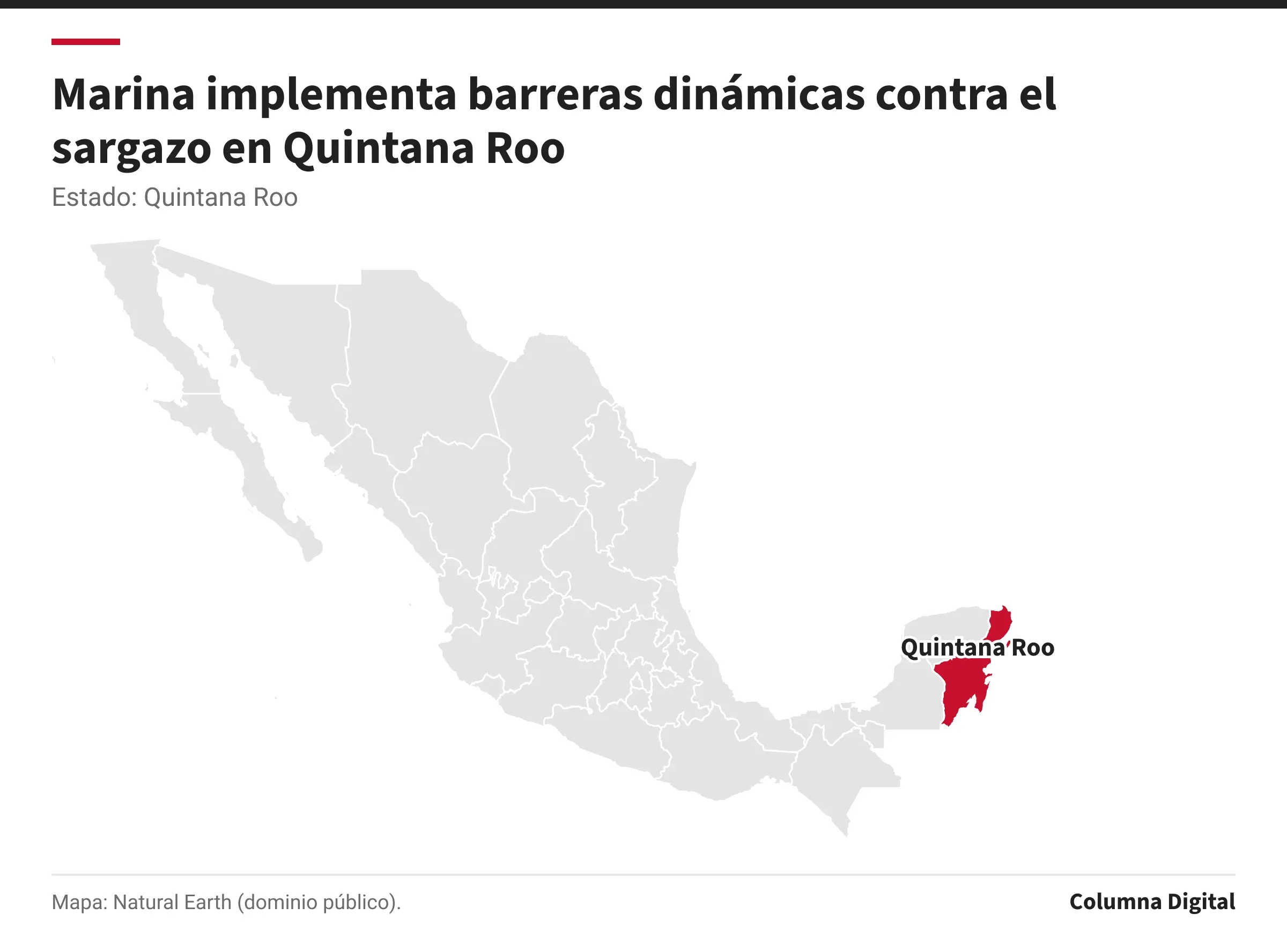 Mapa de México con Quintana Roo resaltado.