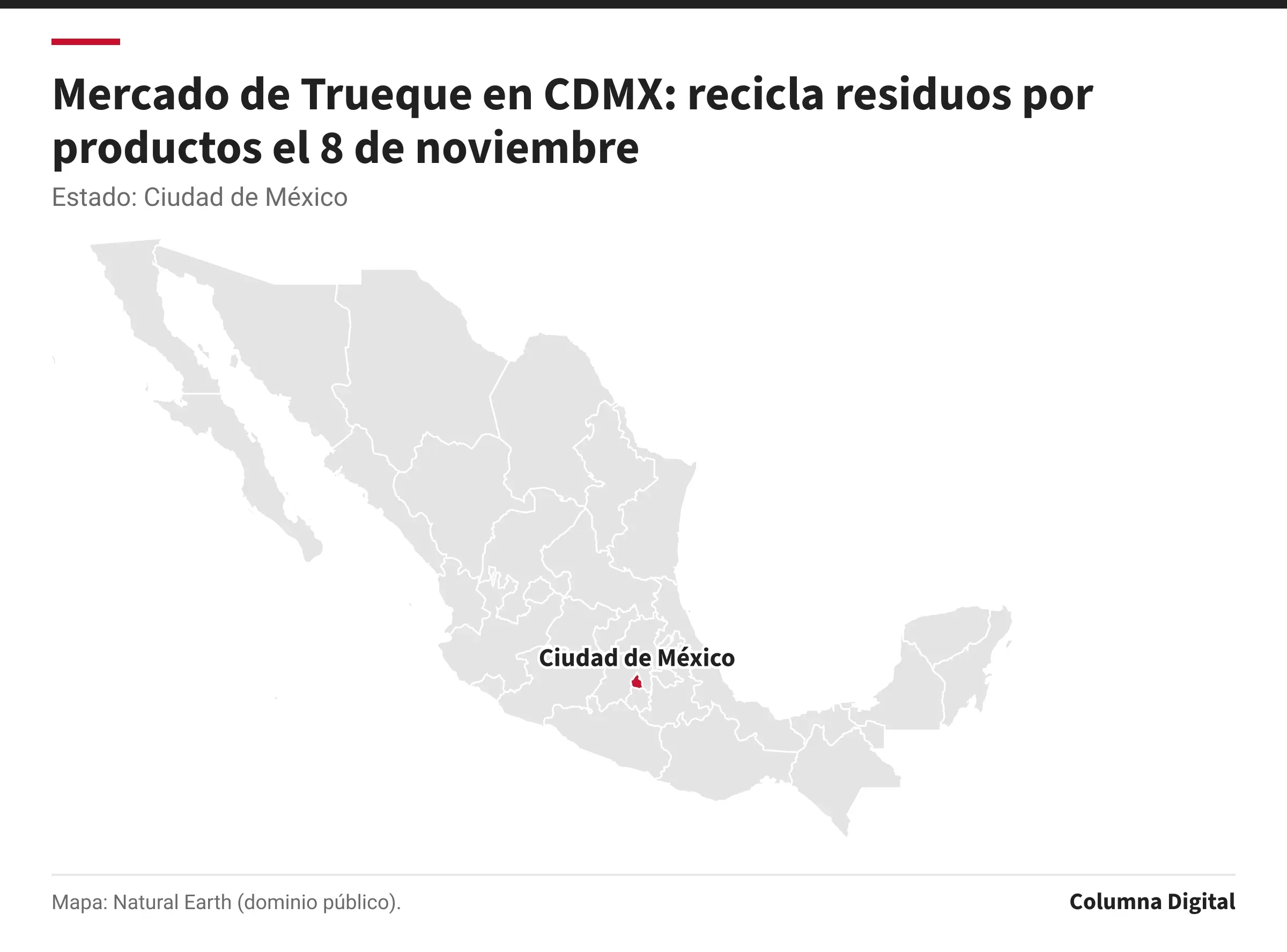 Mapa de México con Ciudad de México resaltado.