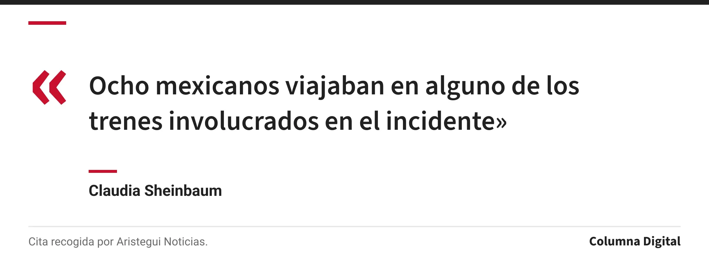 Cita de Claudia Sheinbaum: «Ocho mexicanos viajaban en alguno de los trenes involucrados en el incidente»