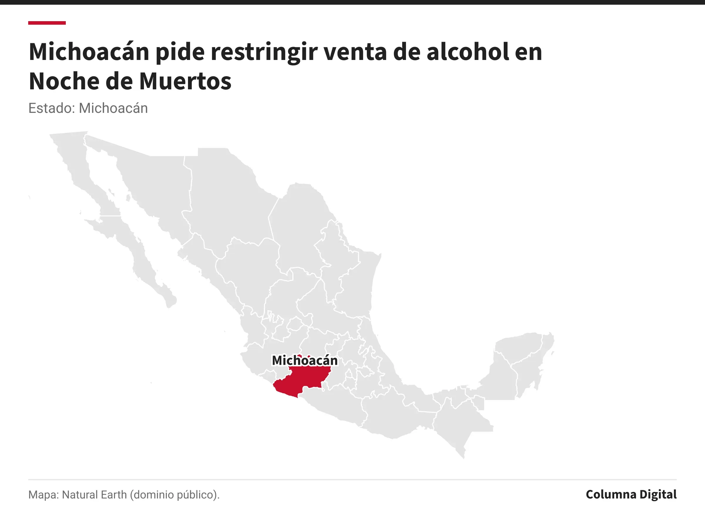 Mapa de México con Michoacán resaltado.