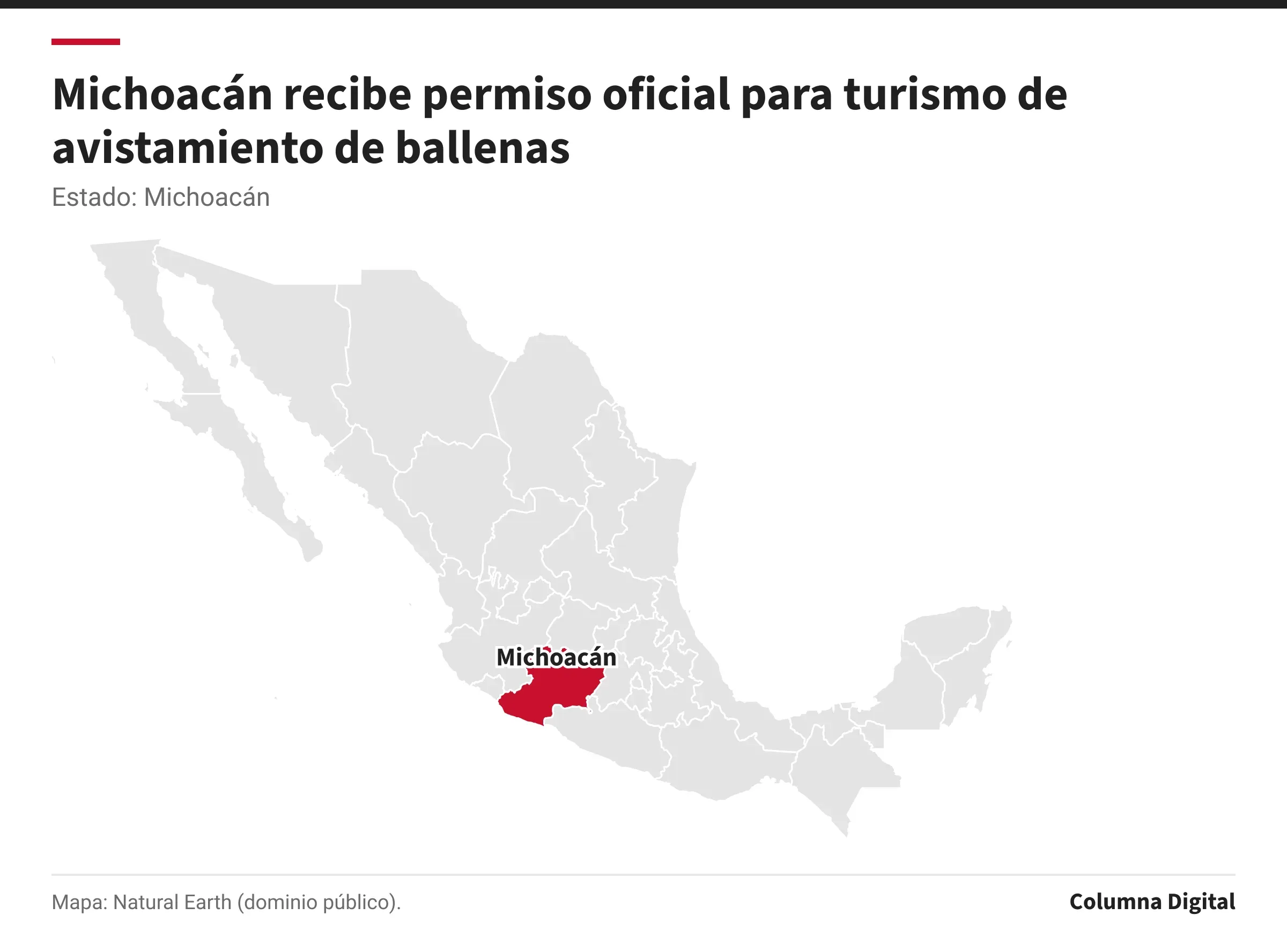 Mapa de México con Michoacán resaltado.