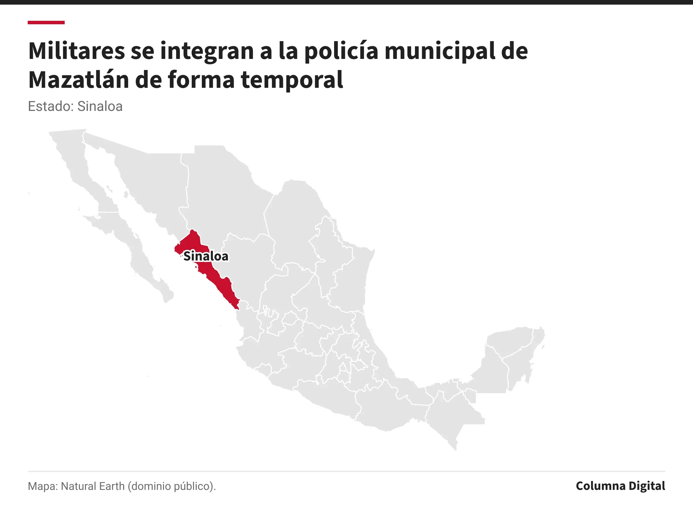 Mapa de México con Sinaloa resaltado.