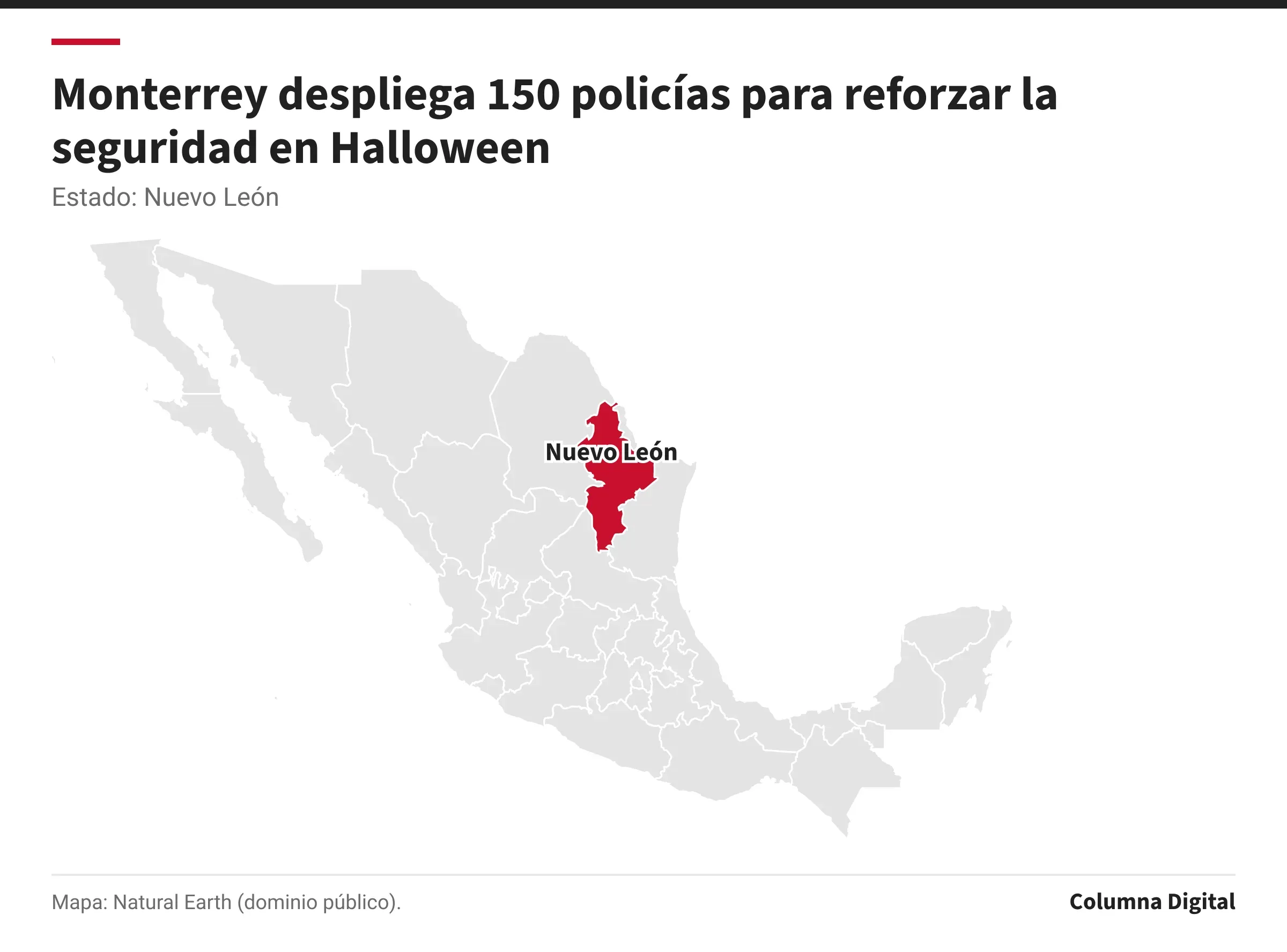 Mapa de México con Nuevo León resaltado.