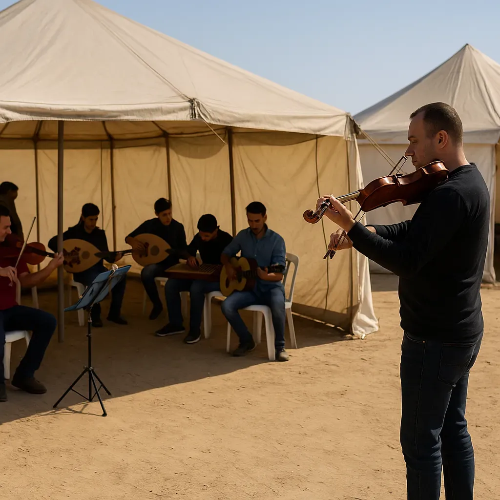 Músicos de Gaza reabren conservatorio en carpas