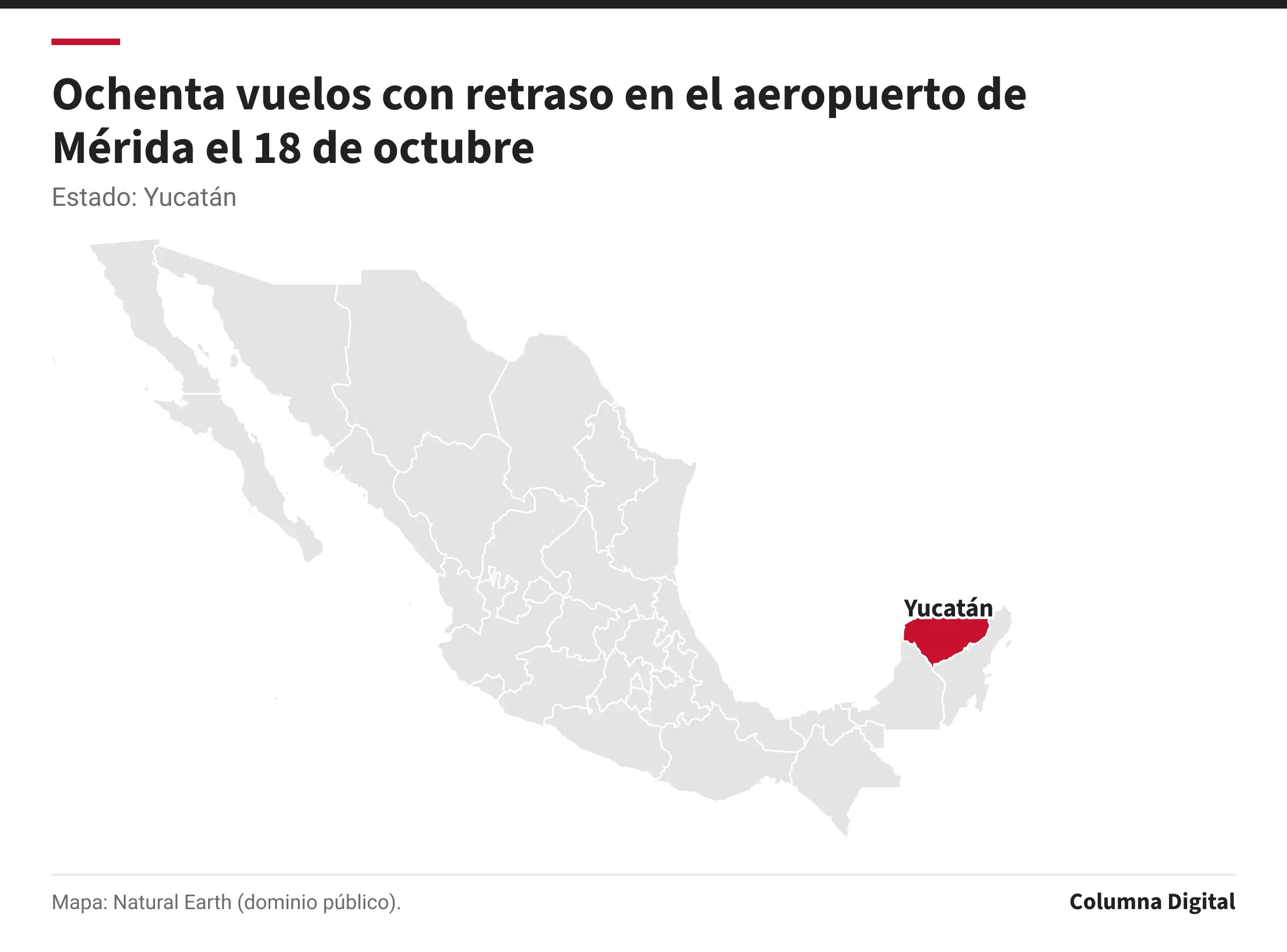 Mapa de México con Yucatán resaltado.