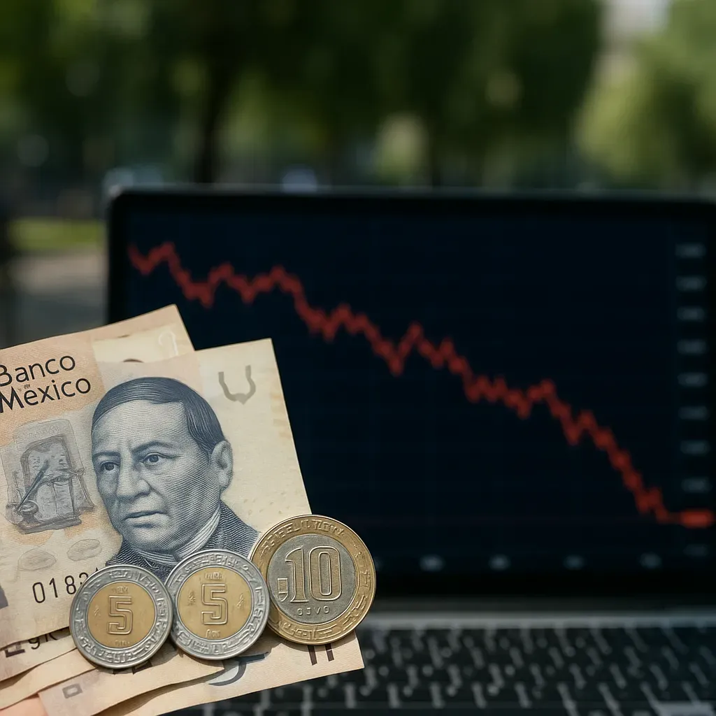 Peso mexicano cae tras su máximo en un año.