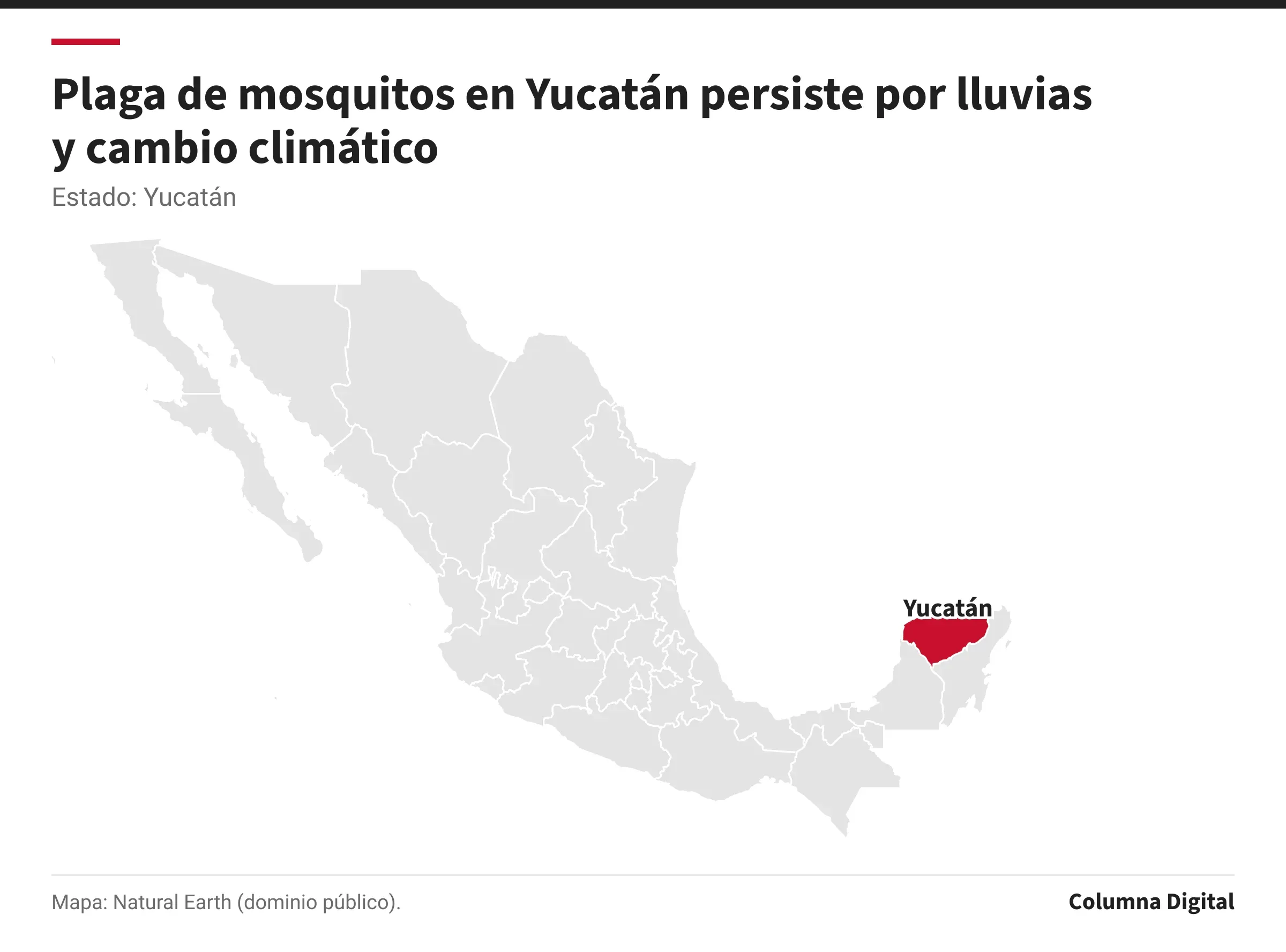 Mapa de México con Yucatán resaltado.
