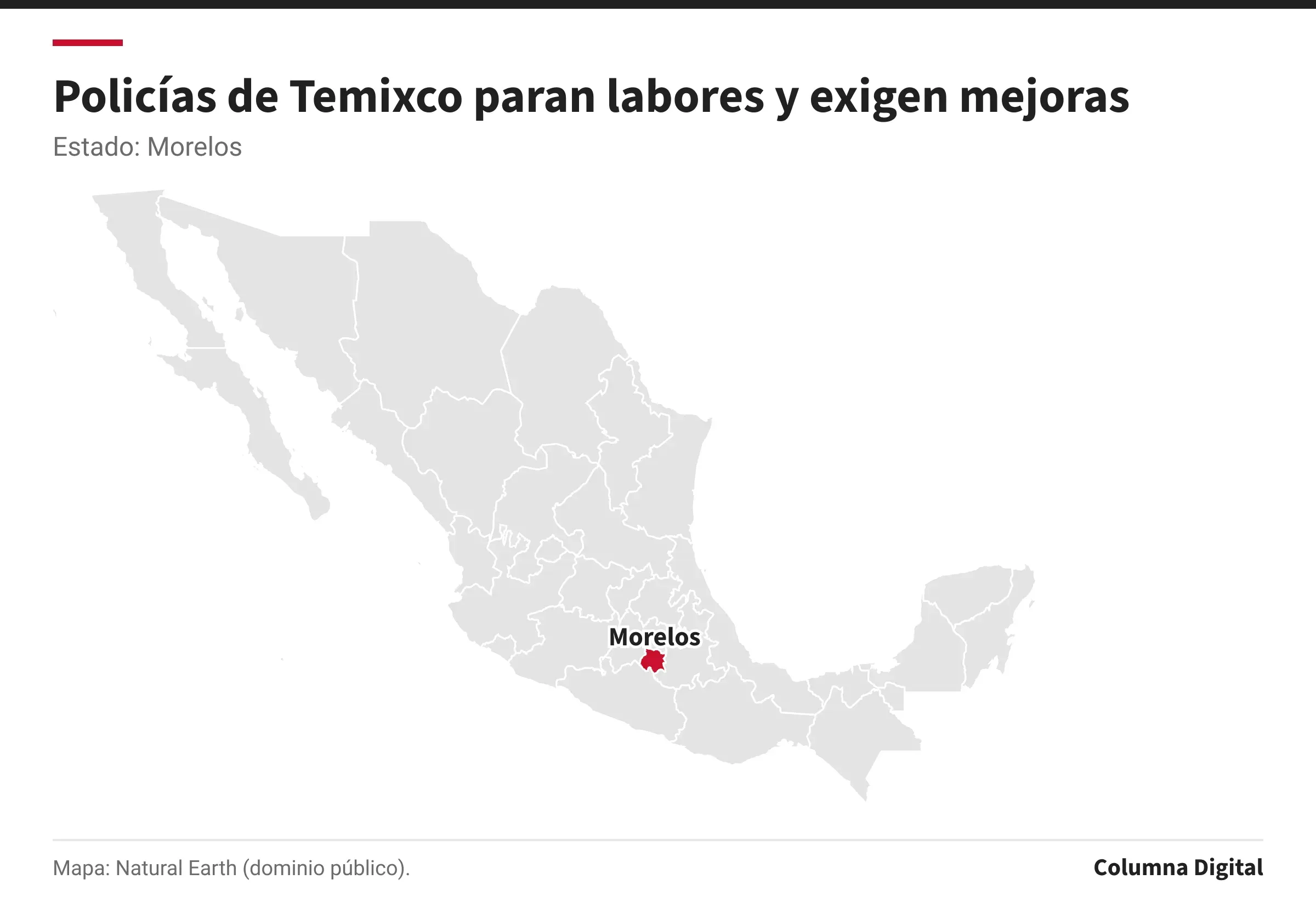 Mapa de México con Morelos resaltado.
